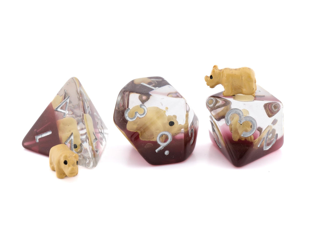 Rhino DnD Dice Set - 7-Piece Resin RPG Dice for Dungeons and Dragons - Rhinoceros Dice Set - Pathfinder Dice - Nerdy Gift