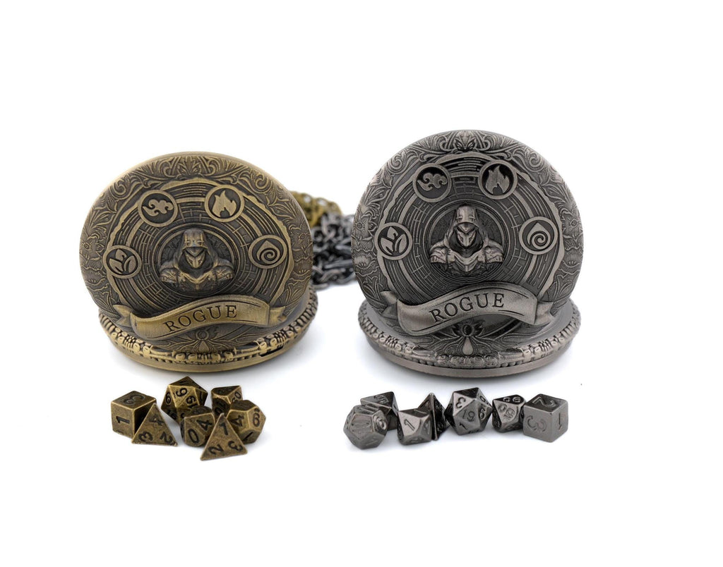 Rogue Pocket Watch Mini DnD Dice Set: 7-Piece Stealthy RPG Locket Dice