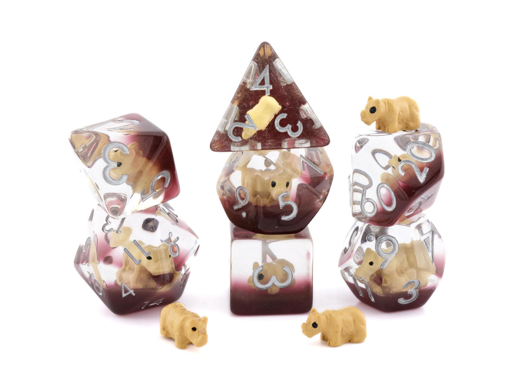Rhino DnD Dice Set - 7-Piece Resin RPG Dice for Dungeons and Dragons - Rhinoceros Dice Set - Pathfinder Dice - Nerdy Gift