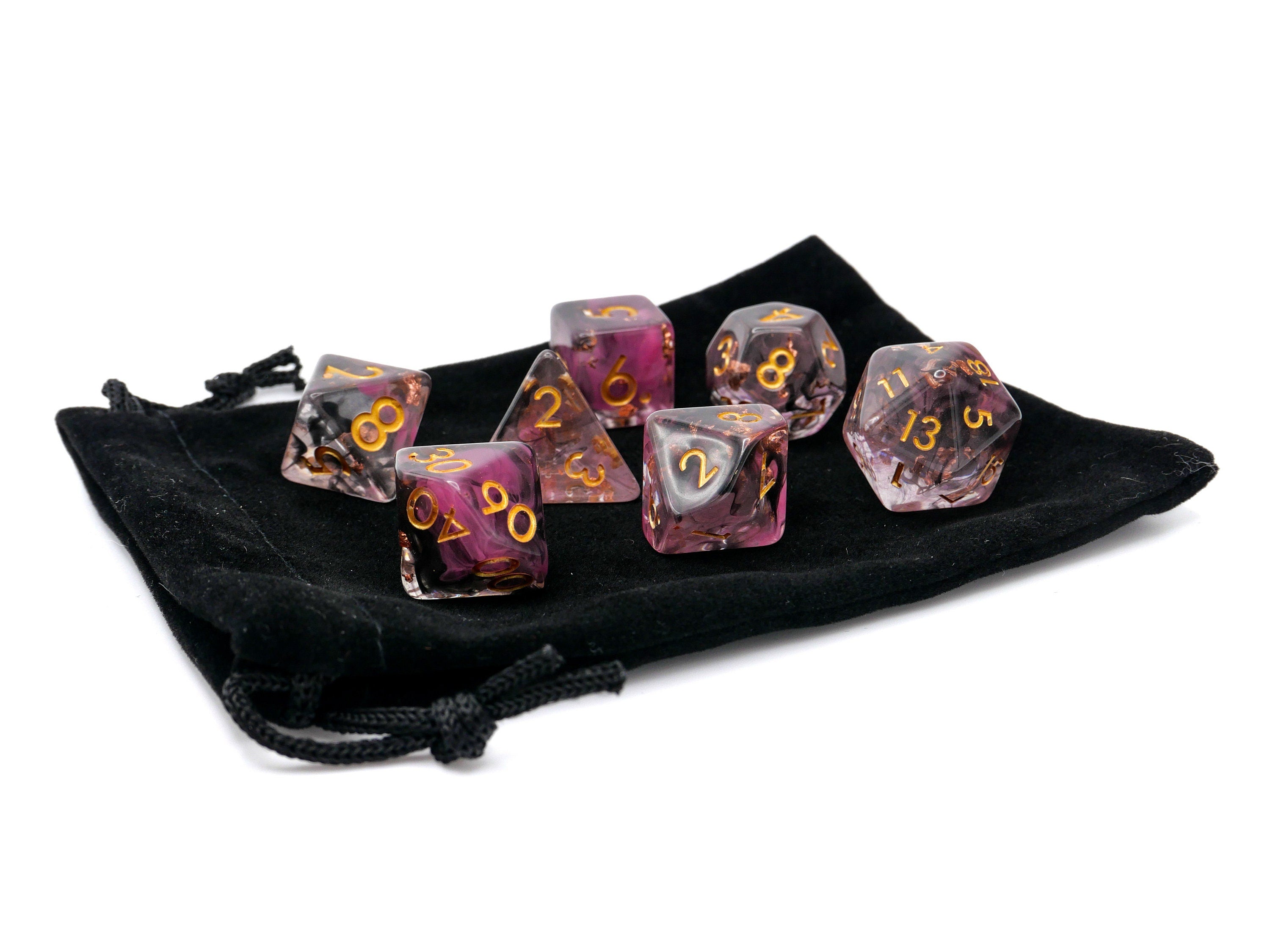 Nebula Resin DnD Dice Set: Swirled Colors, Copper Foil - 7 Piece RPG Dice