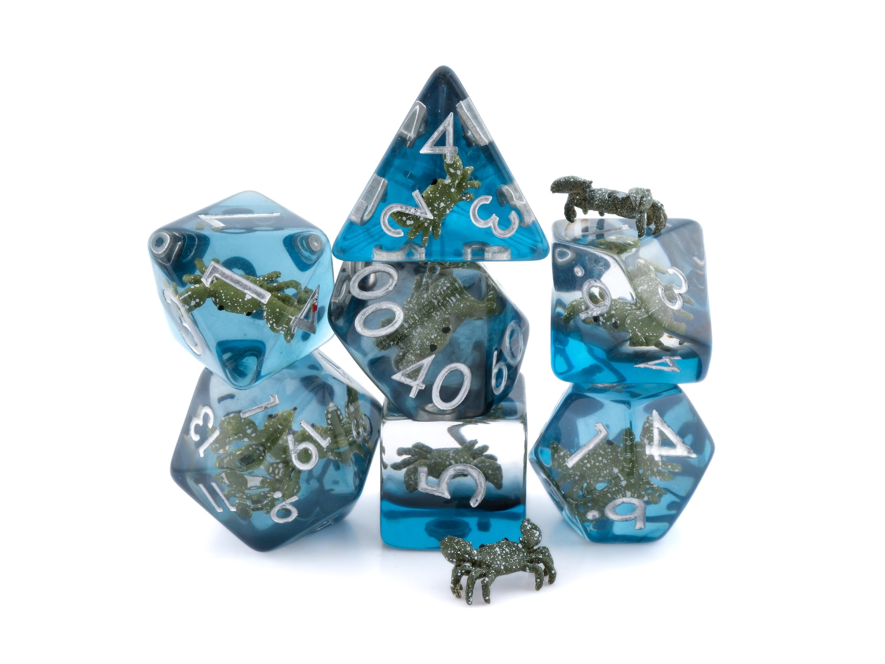Crab Resin DnD Dice Set: 7 Piece Clawed Crustacean RPG Dice