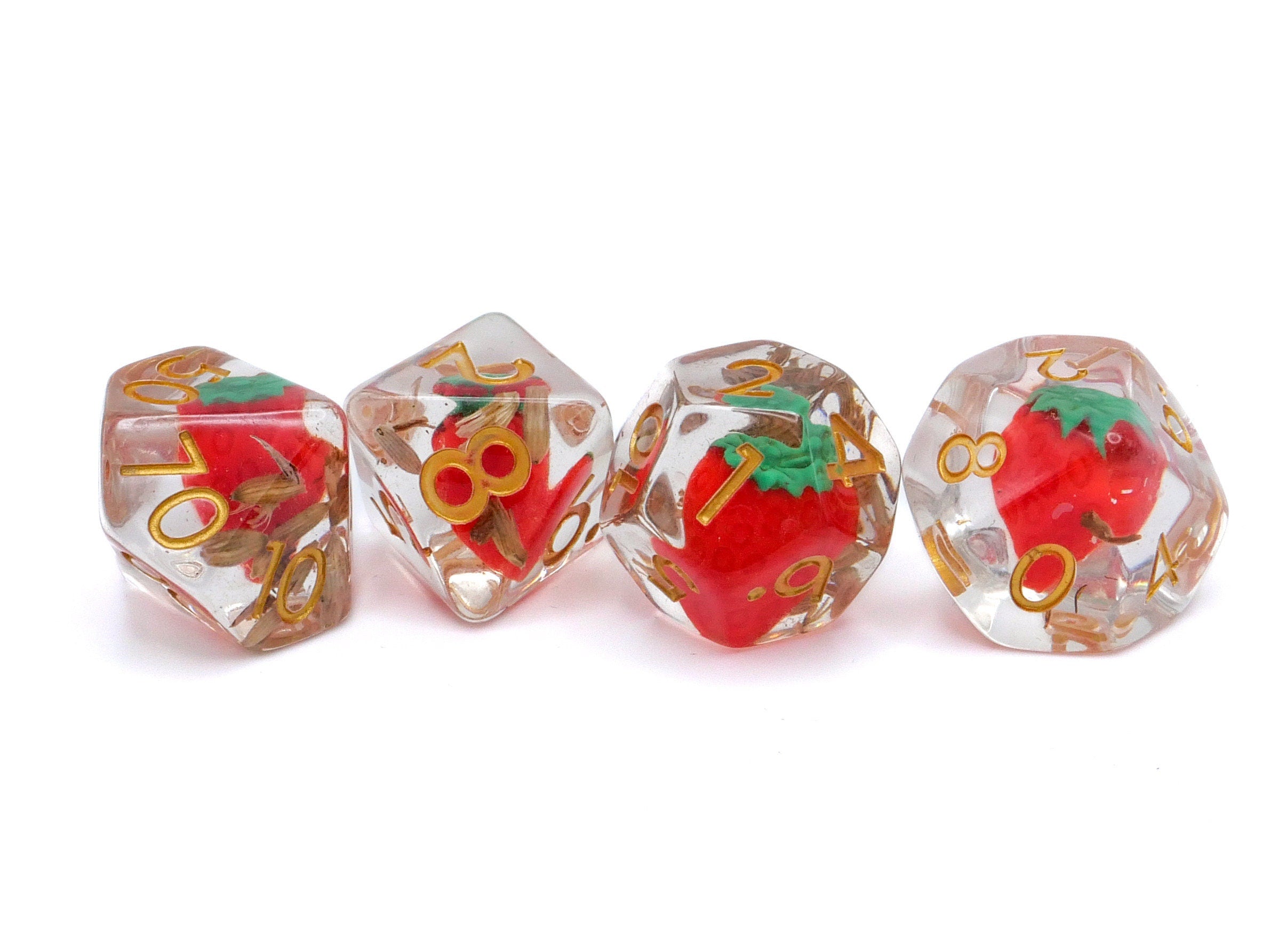 Strawberry Resin DnD Dice Set: 7 Piece Fruit RPG Dice