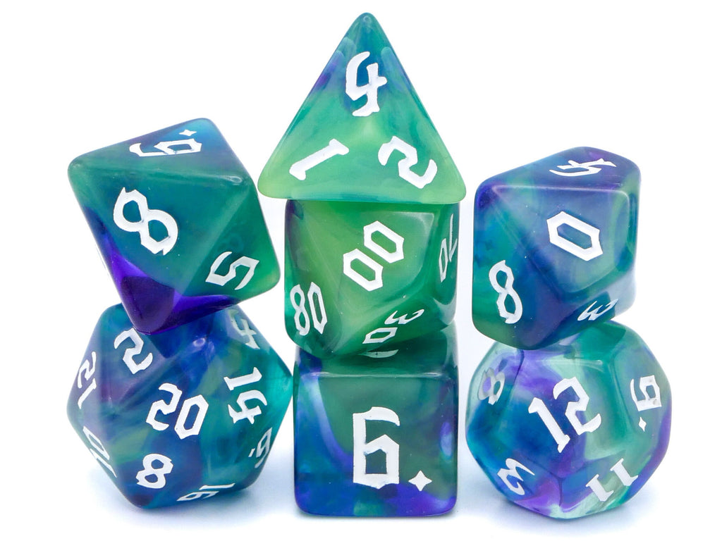 Ocean Dream Acrylic DnD Dice Set: 7 Piece RPG Dice
