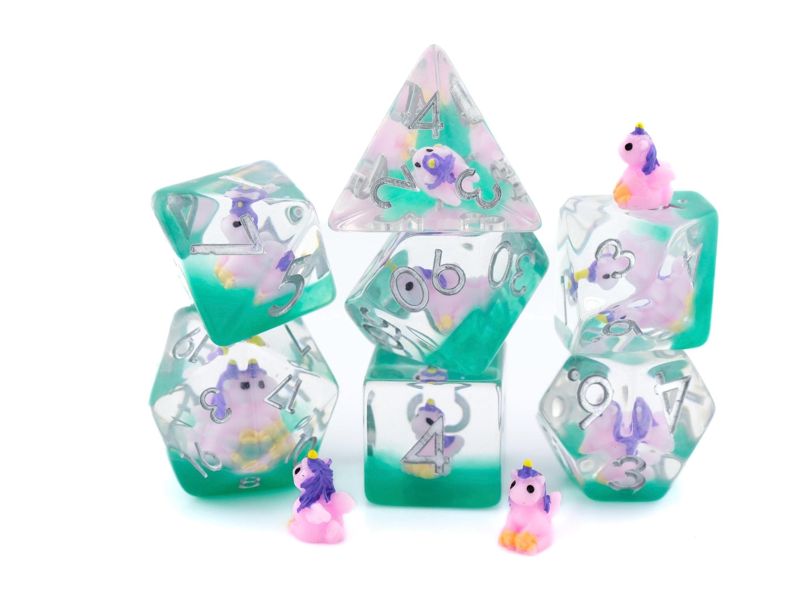 Unicorn Resin DnD Dice Set: 7-Piece RPG Dice
