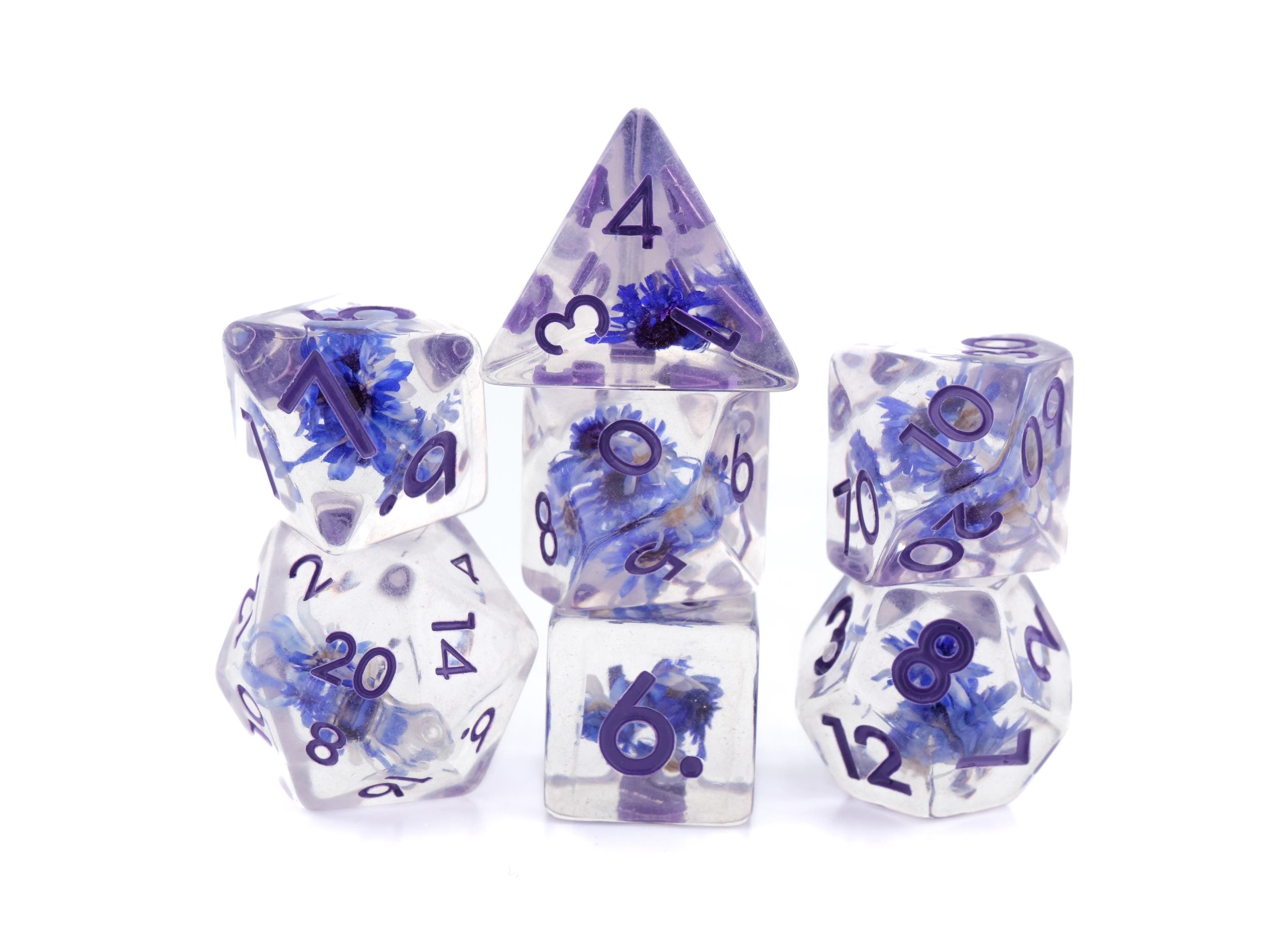 Flower Resin DnD Dice Set: 7 Piece Colorful Plant RPG Dice