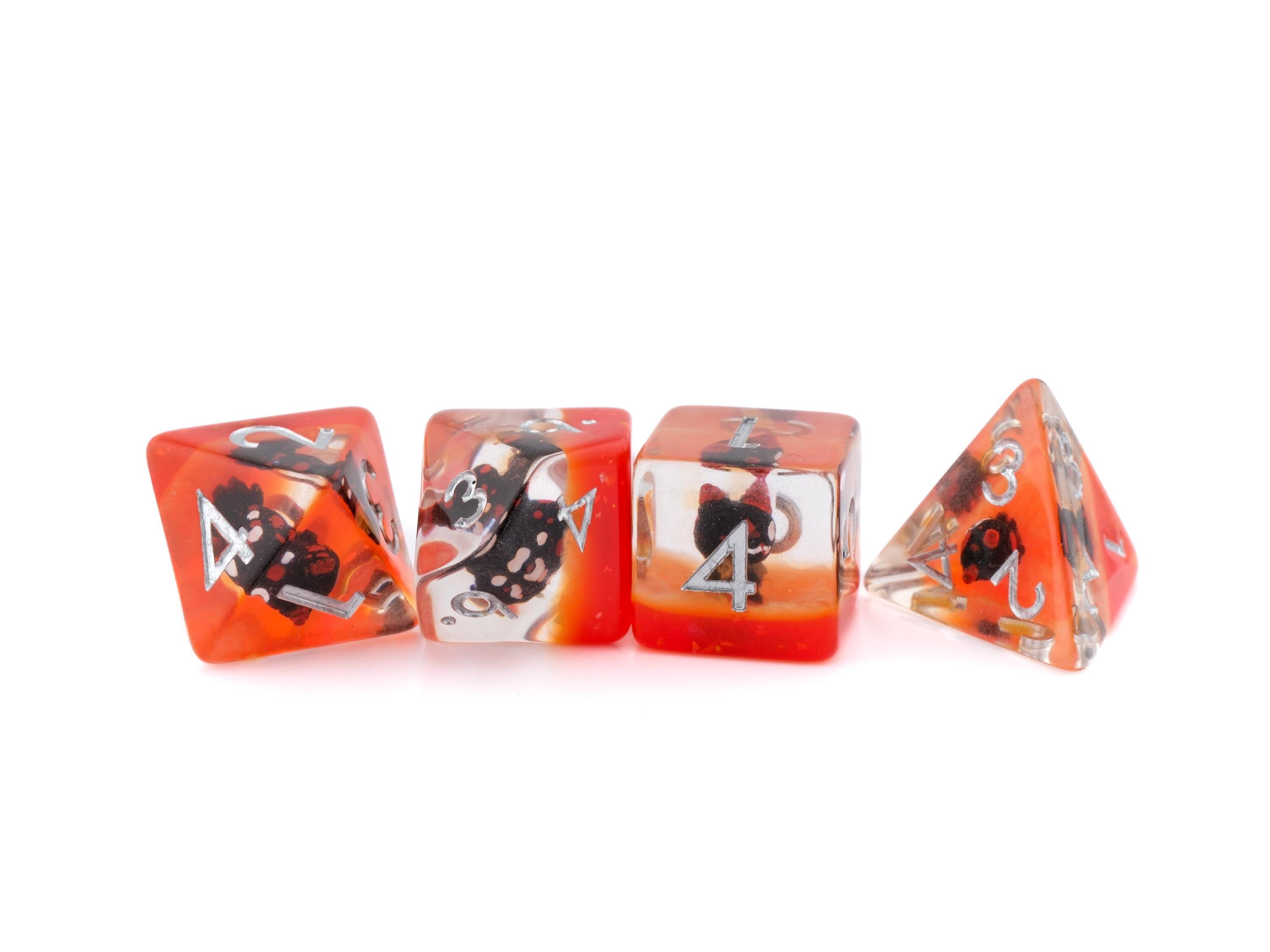 Demon Cat DnD Dice Set | 7 Piece Resin RPG Dice | Cute Supernatural Kitty | Tabletop RPG | Dungeons and Dragons | Nerdy Gamer Gift