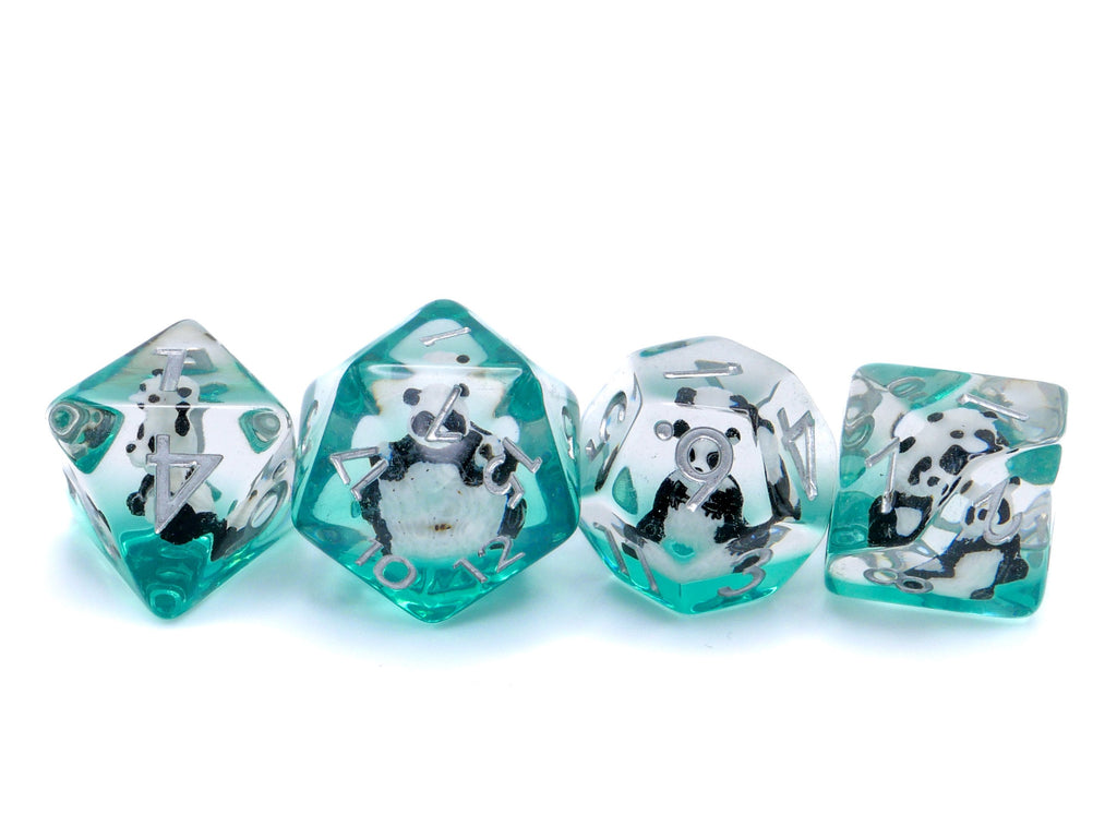 Panda Resin DnD Dice Set: Bubbly Forest Bear 7 Piece RPG Dice
