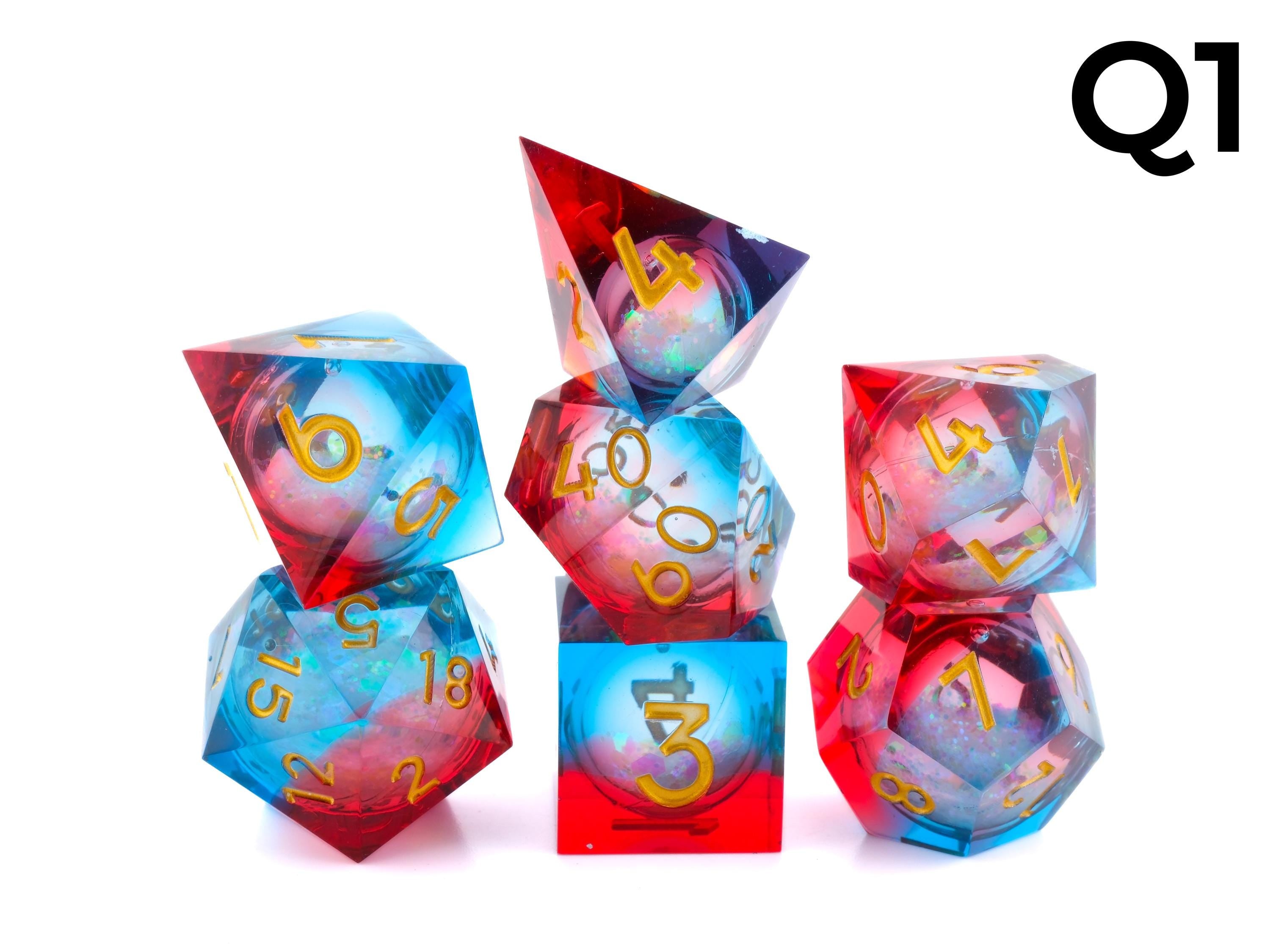 Quicksand Sharp Edge Resin DnD Dice Set:  7 Piece Liquid Core RPG Dice
