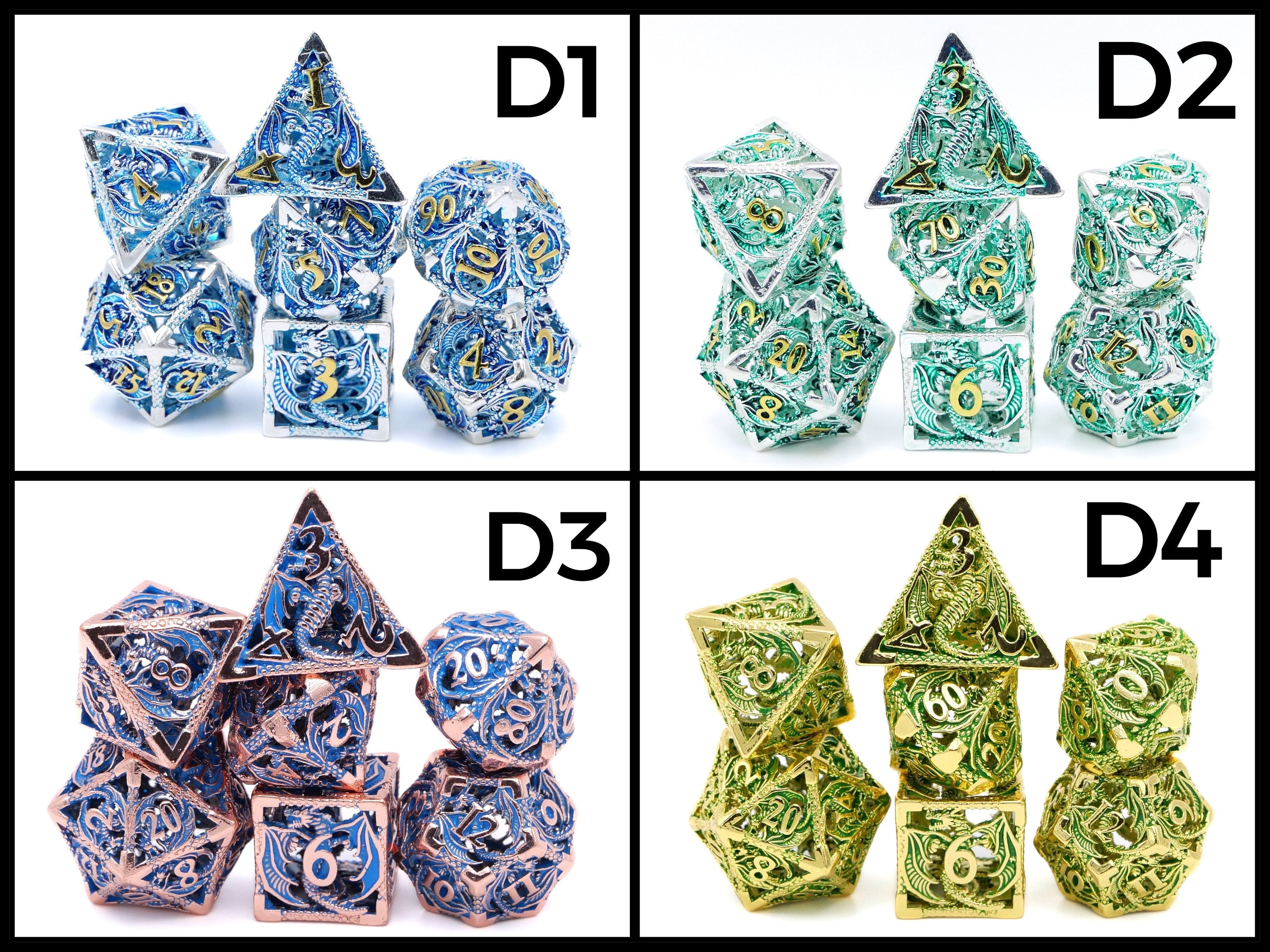 Dragon Hollow Metal DnD Dice Set: 7 Pieve Wyvern RPG Dice