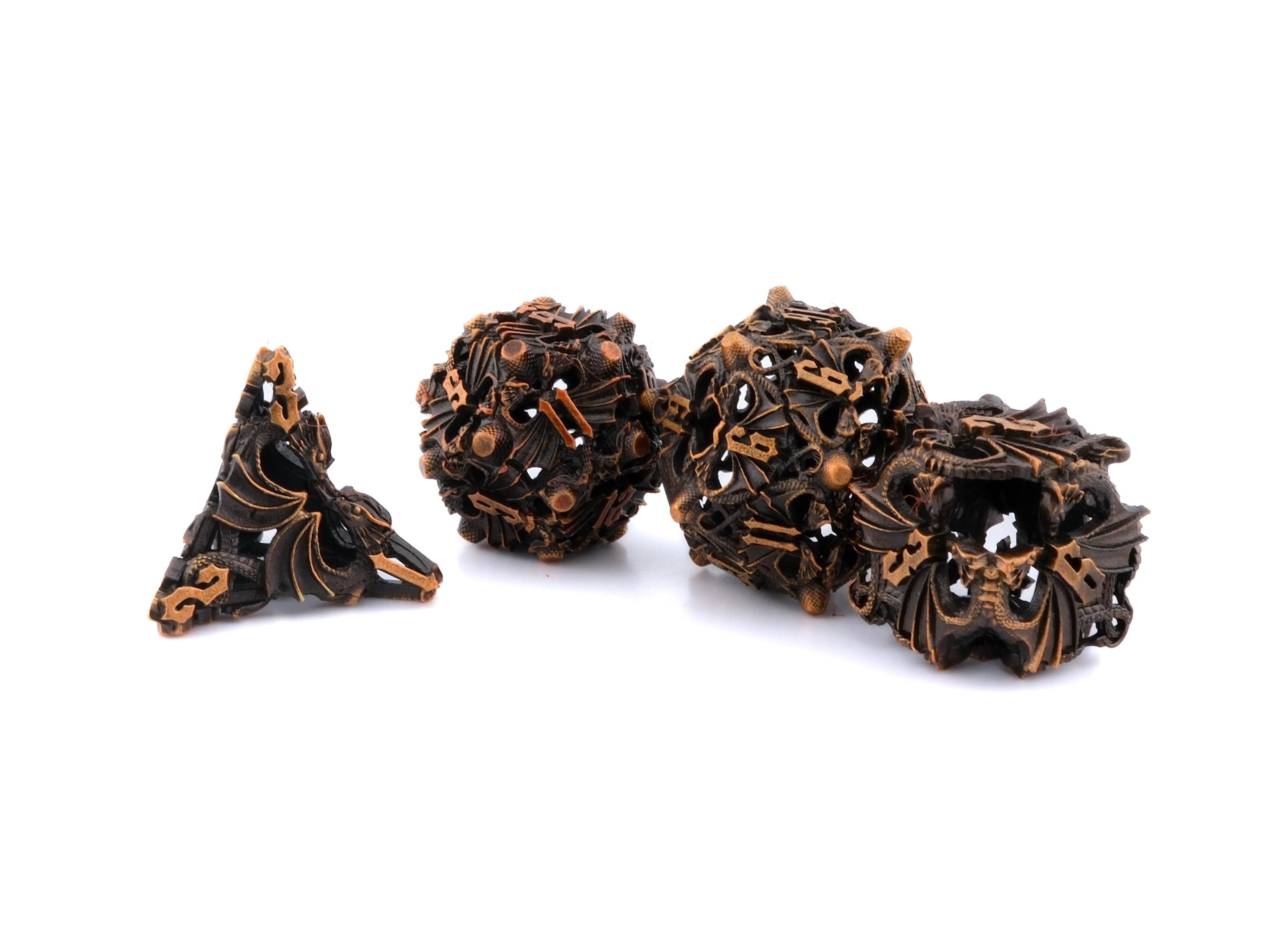 Dueling Dragons Metal DnD Dice Set: 7 Piece Wyvern RPG Dice