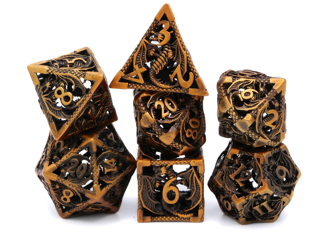 Dragon Hollow Metal DnD Dice Set: 7 Pieve Wyvern RPG Dice