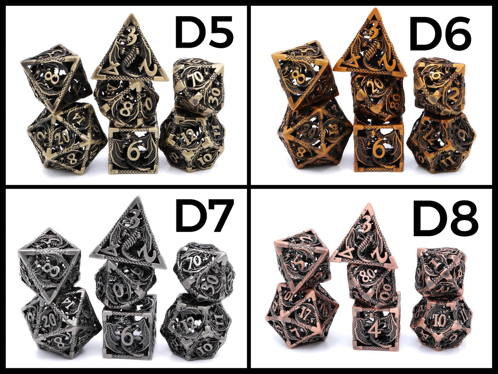Dragon Hollow Metal DnD Dice Set: 7 Pieve Wyvern RPG Dice