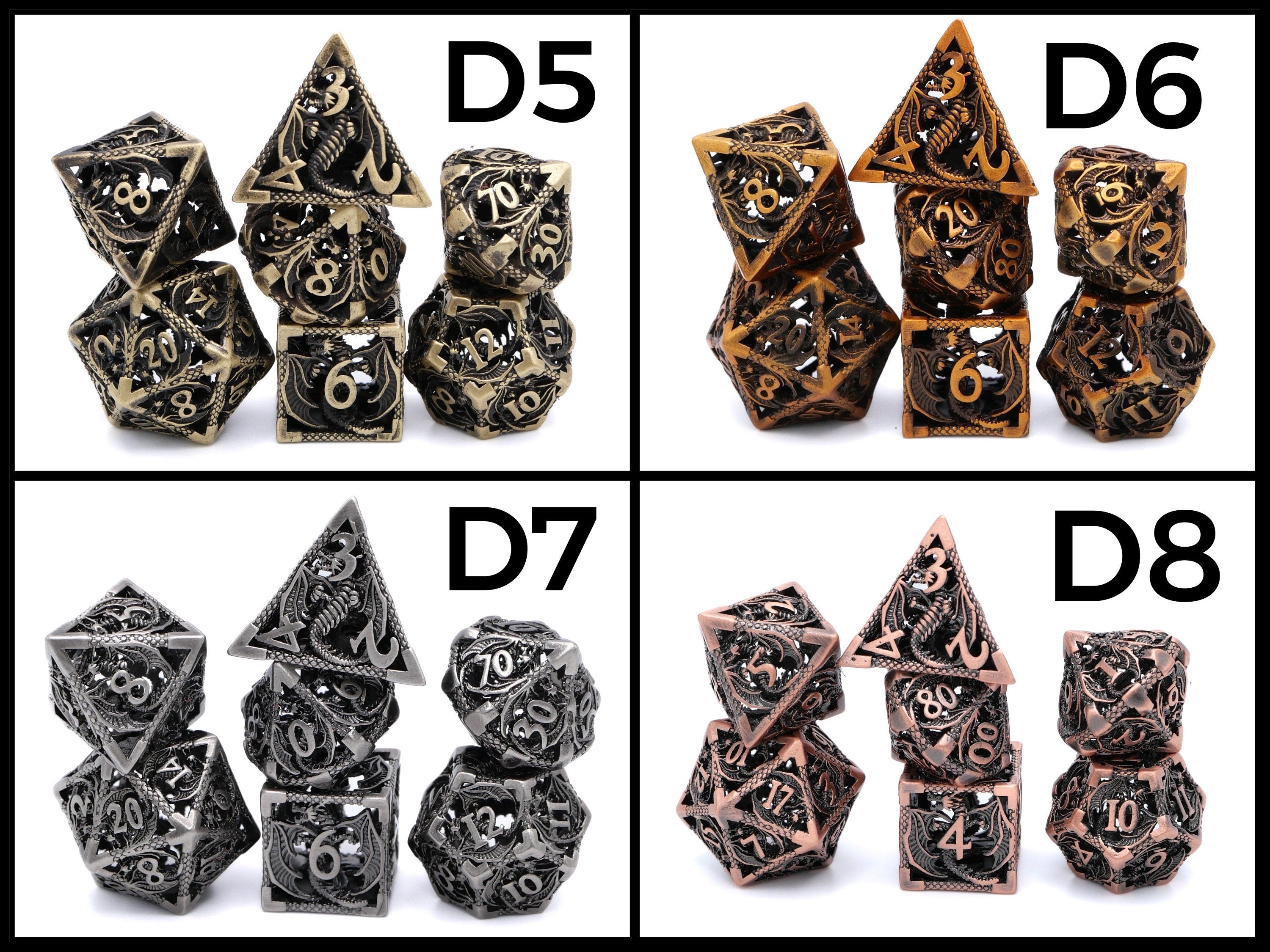 Dragon Hollow Metal DnD Dice Set: 7 Pieve Wyvern RPG Dice