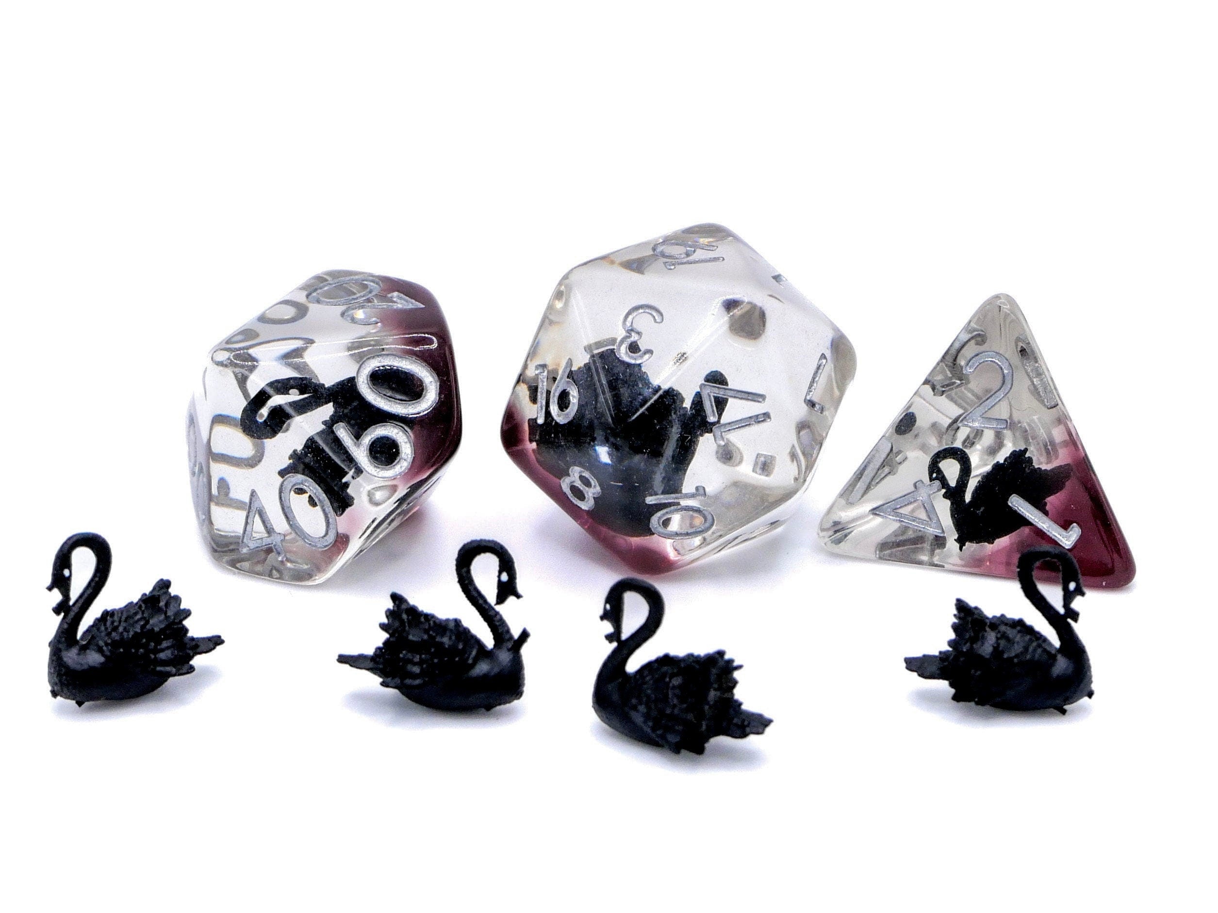 Black Swan Resin DnD Dice Set: 7 Piece RPG Dice