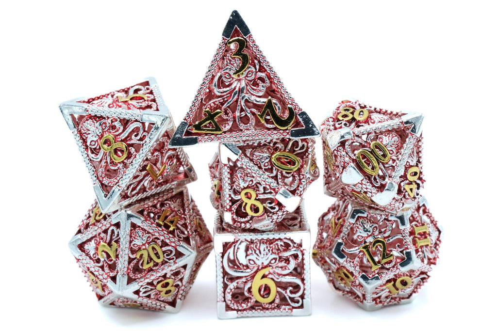 Octopus Hollow Metal DnD Dice Set: 7-Piece Oceanic Cthulhu RPG Dice
