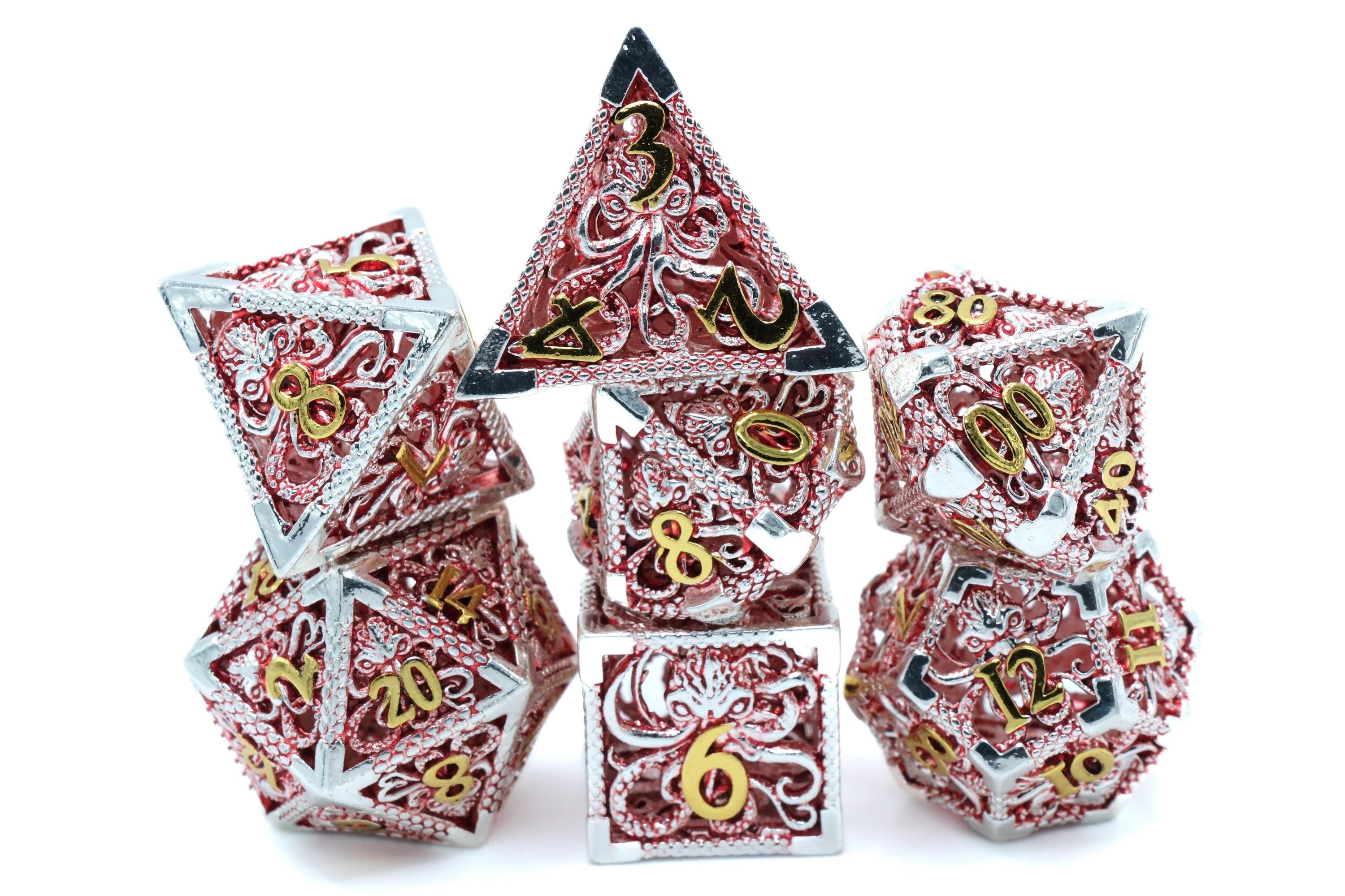 Octopus Hollow Metal DnD Dice Set: 7-Piece Oceanic Cthulhu RPG Dice