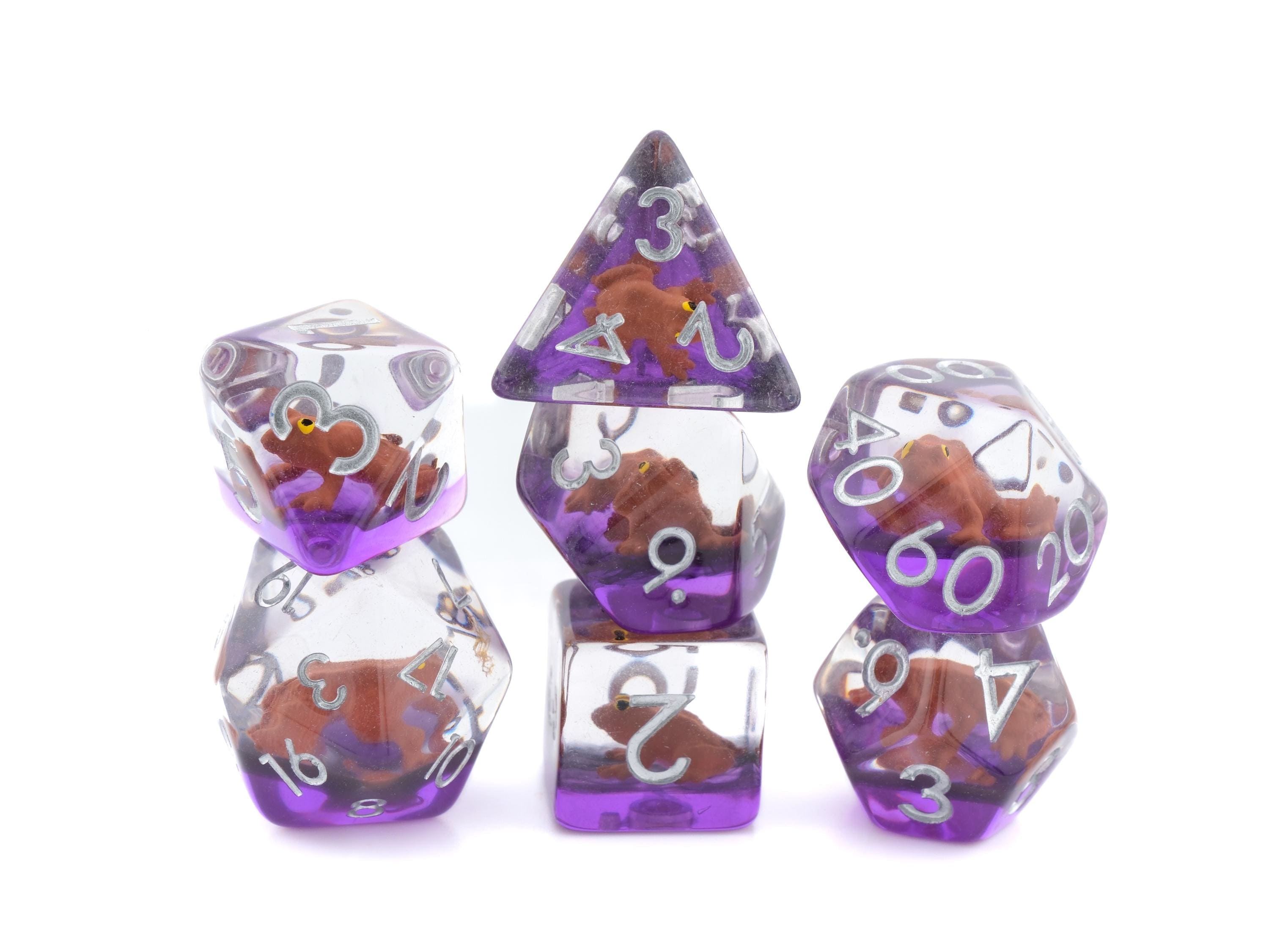 Frog Resin DnD Dice Set: 7-Piece Slimy Reptile RPG Dice