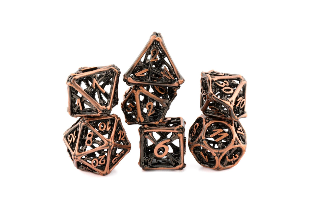 Graveyard Bones Metal Hollow DnD Dice Set: 7 Piece Skeletal Themed RPG Dice