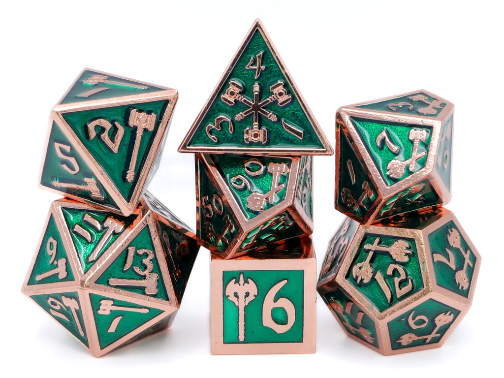 Hammer & Axe Metal DnD Dice Set: 7-Piece Barbarian RPG Dice