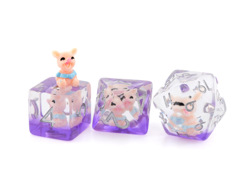 Pig DnD Dice Set | 7 Piece Resin RPG Dice for Dungeons & Dragons | Cute Pink Piggy | Farm Animal | Tabletop RPG | Nerdy Gift
