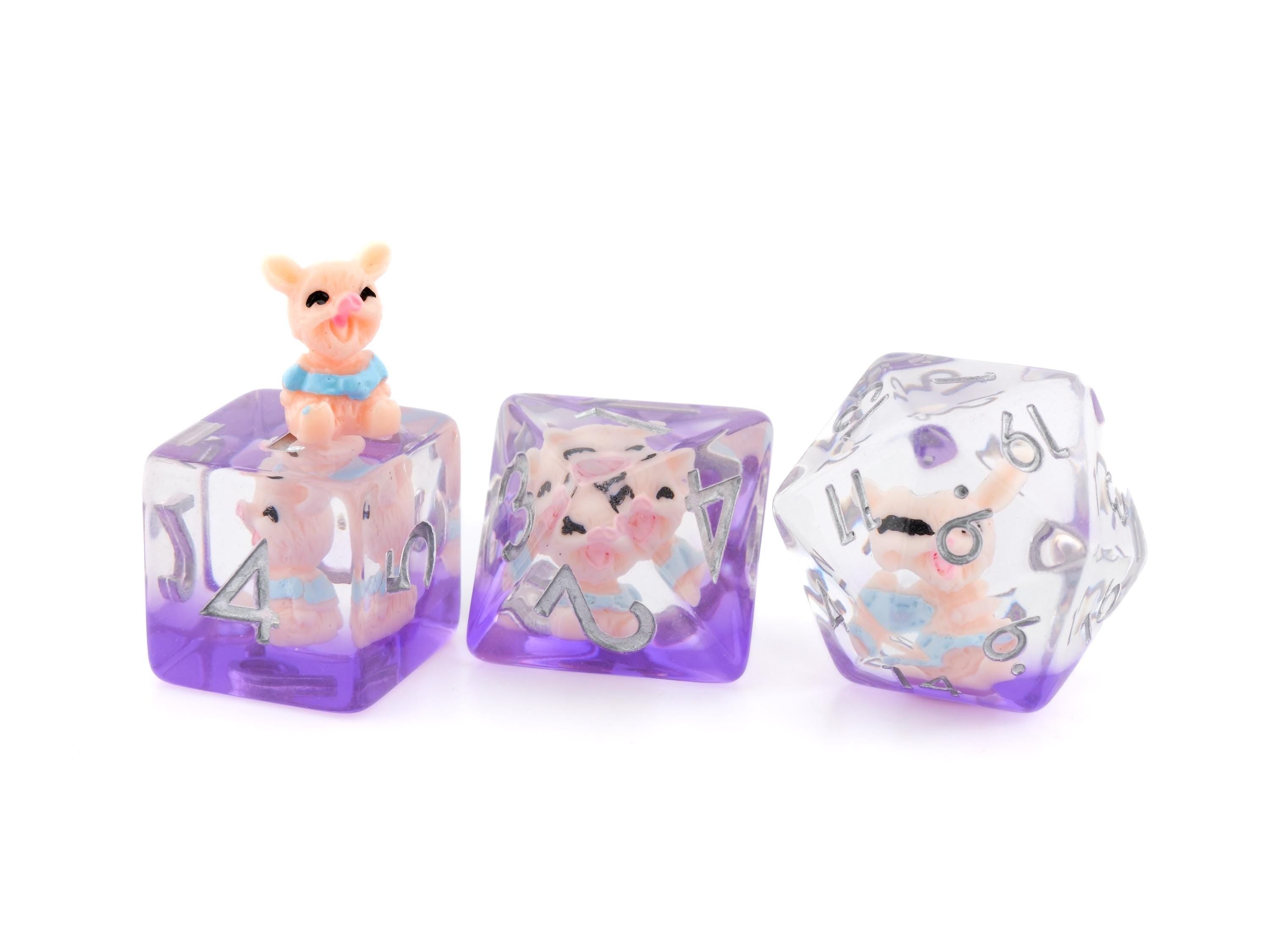 Pig DnD Dice Set | 7 Piece Resin RPG Dice for Dungeons & Dragons | Cute Pink Piggy | Farm Animal | Tabletop RPG | Nerdy Gift