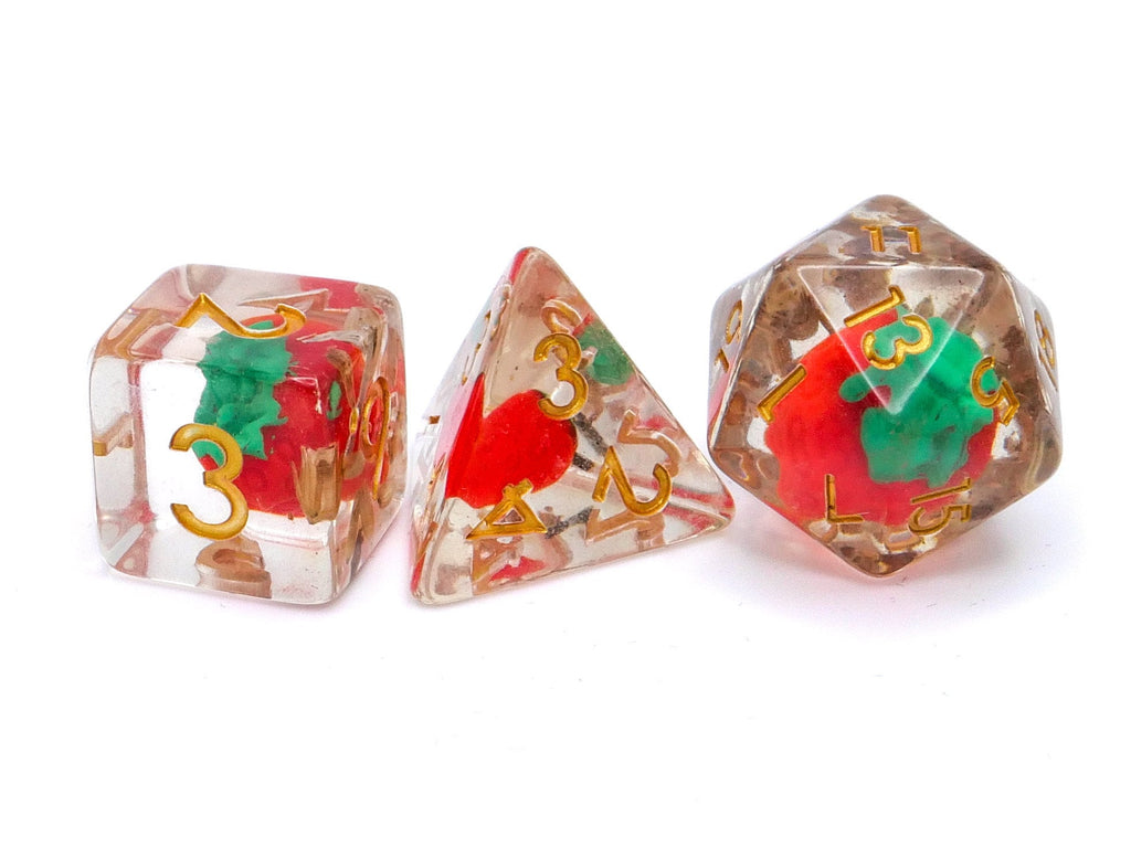 Strawberry Resin DnD Dice Set: 7 Piece Fruit RPG Dice