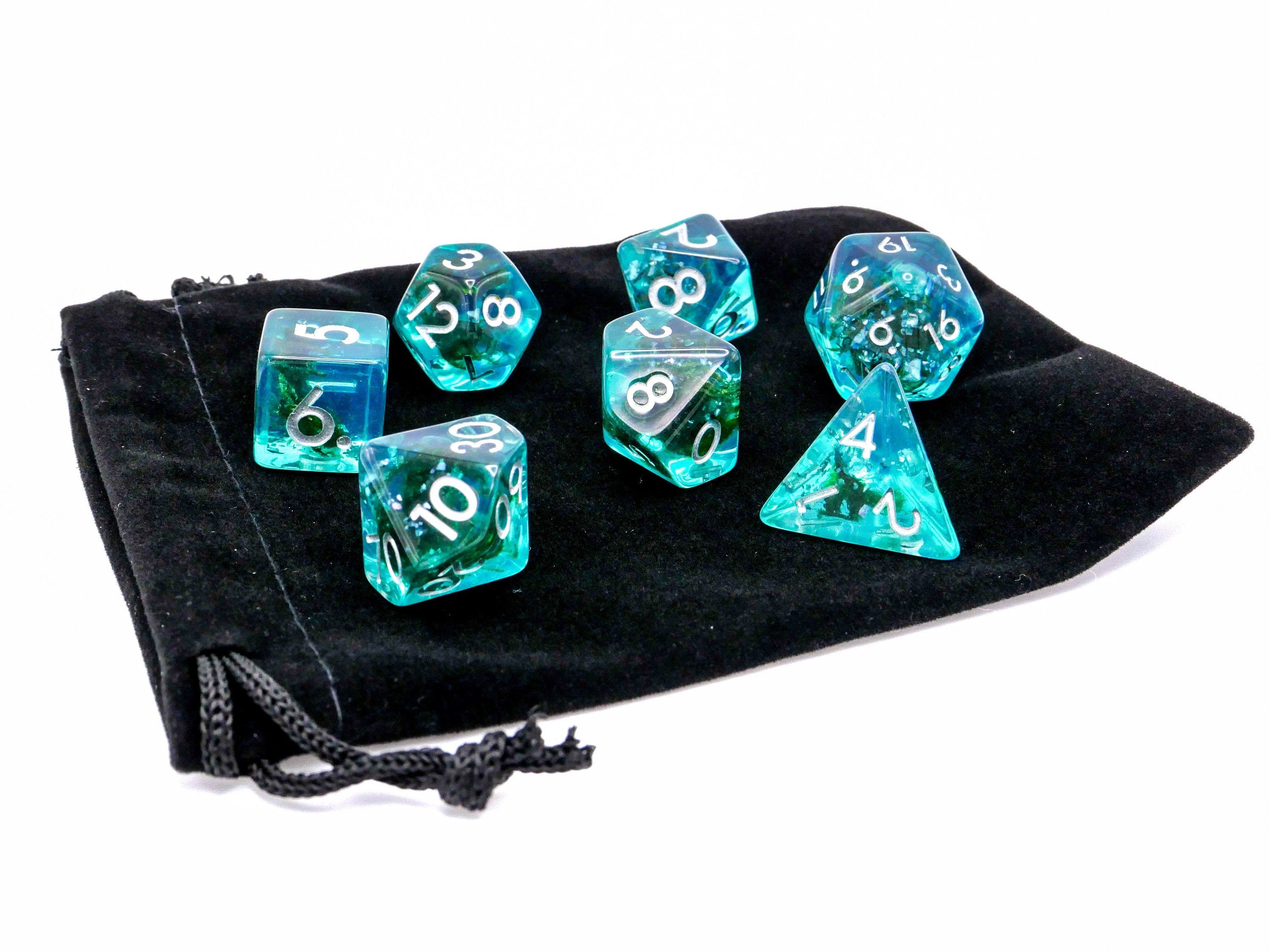 Ocean Moss Resin DnD Dice Set: 7 Piece Plant RPG Dice