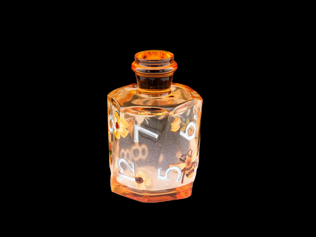 Honey Bee Potion Bottle Resin Liquid Core DnD Dice Set: 7-Piece RPG Dice