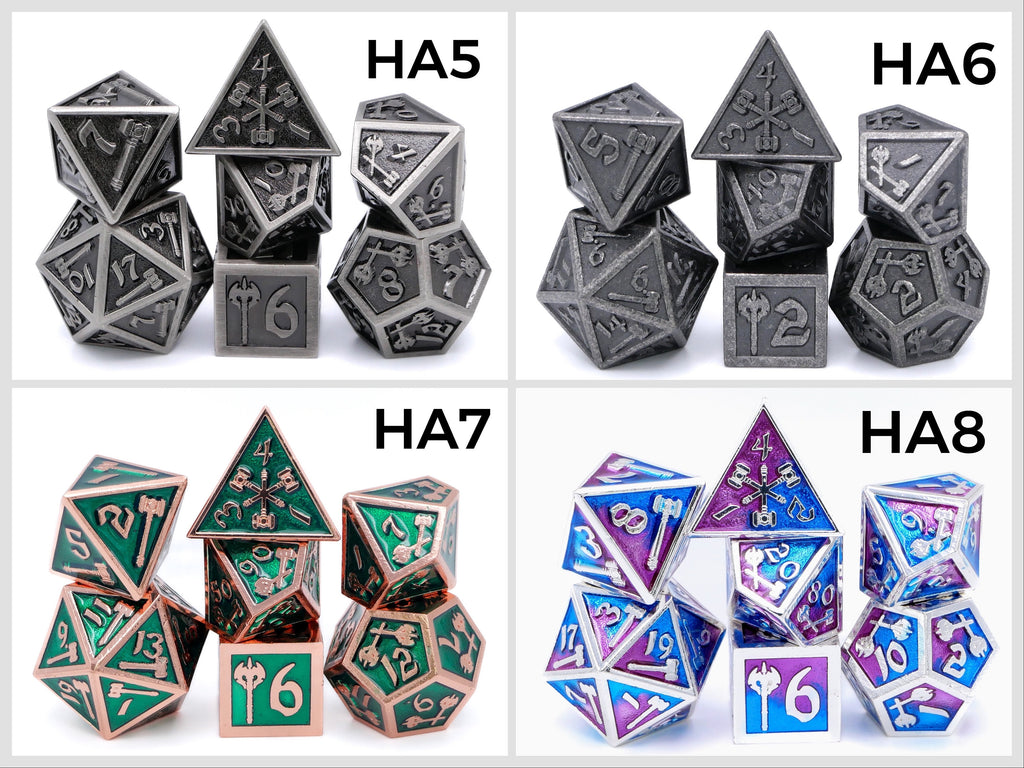 Hammer & Axe Metal DnD Dice Set: 7-Piece Barbarian RPG Dice