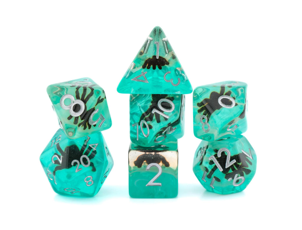 Spider Resin DnD Dice Set: 7-Piece Crawly Bug RPG Dice
