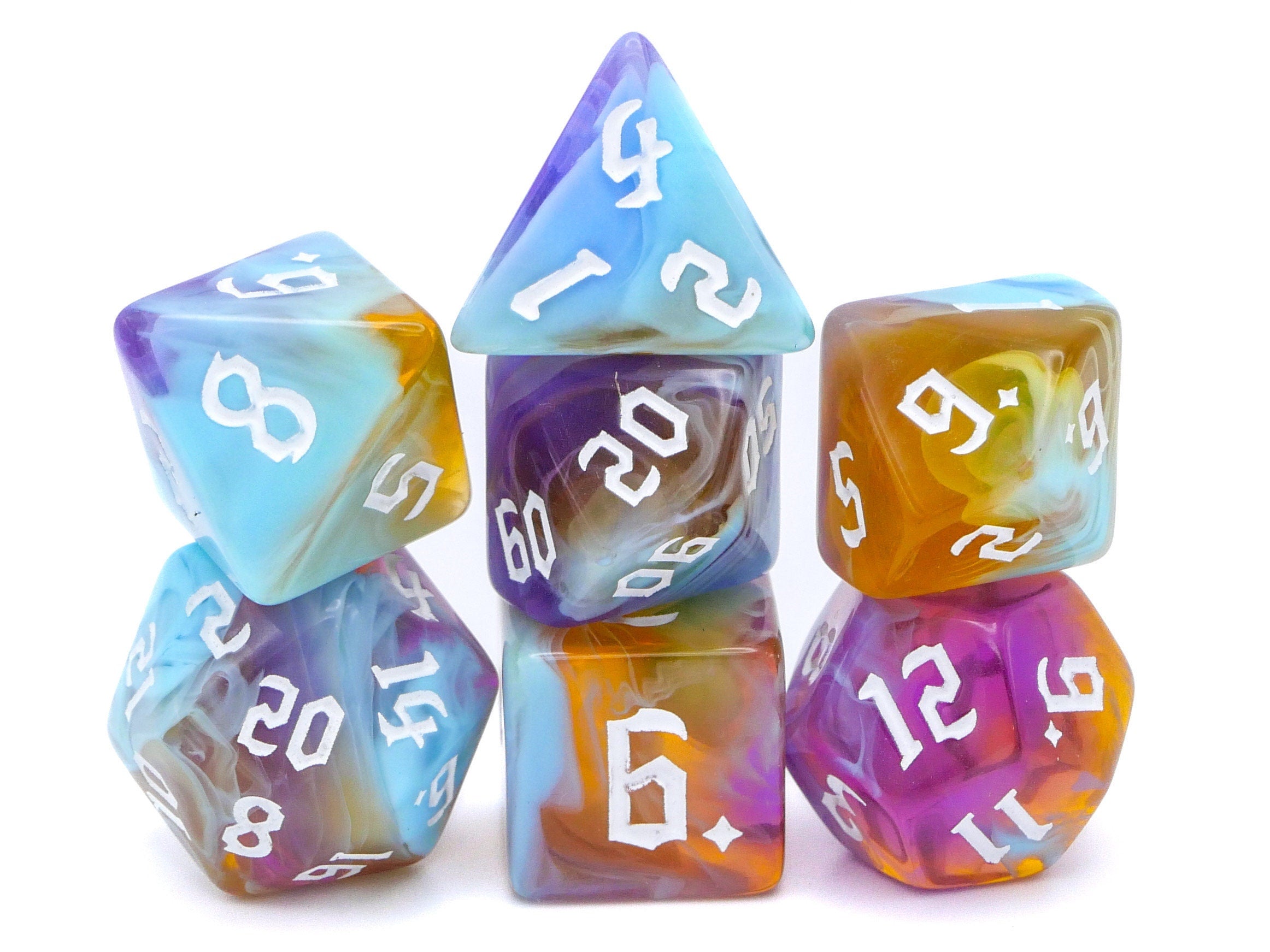 Ethereal Blaze Acrylic DnD Dice Set: 7 Piece RPG Dice