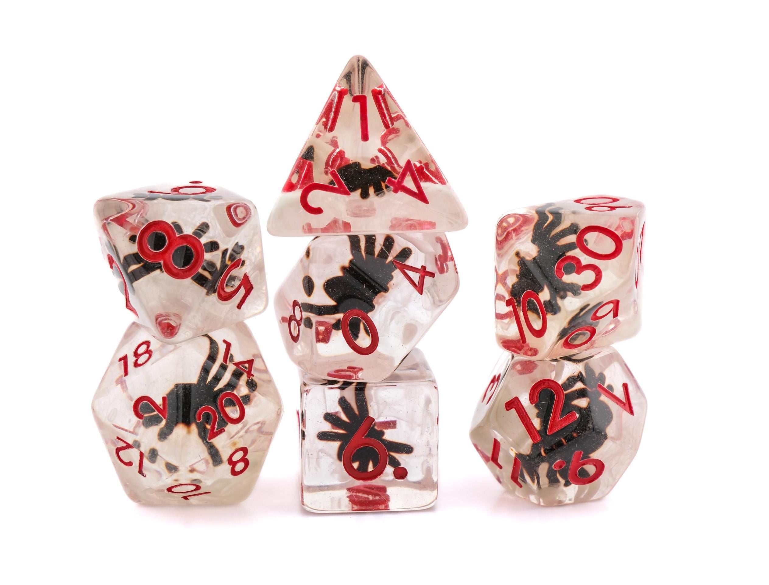 Spider Resin DnD Dice Set: 7-Piece Crawly Bug RPG Dice