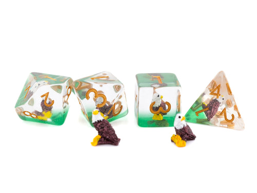 Bald Eagle Resin DnD Dice Set: 7-Piece Bird RPG Dice