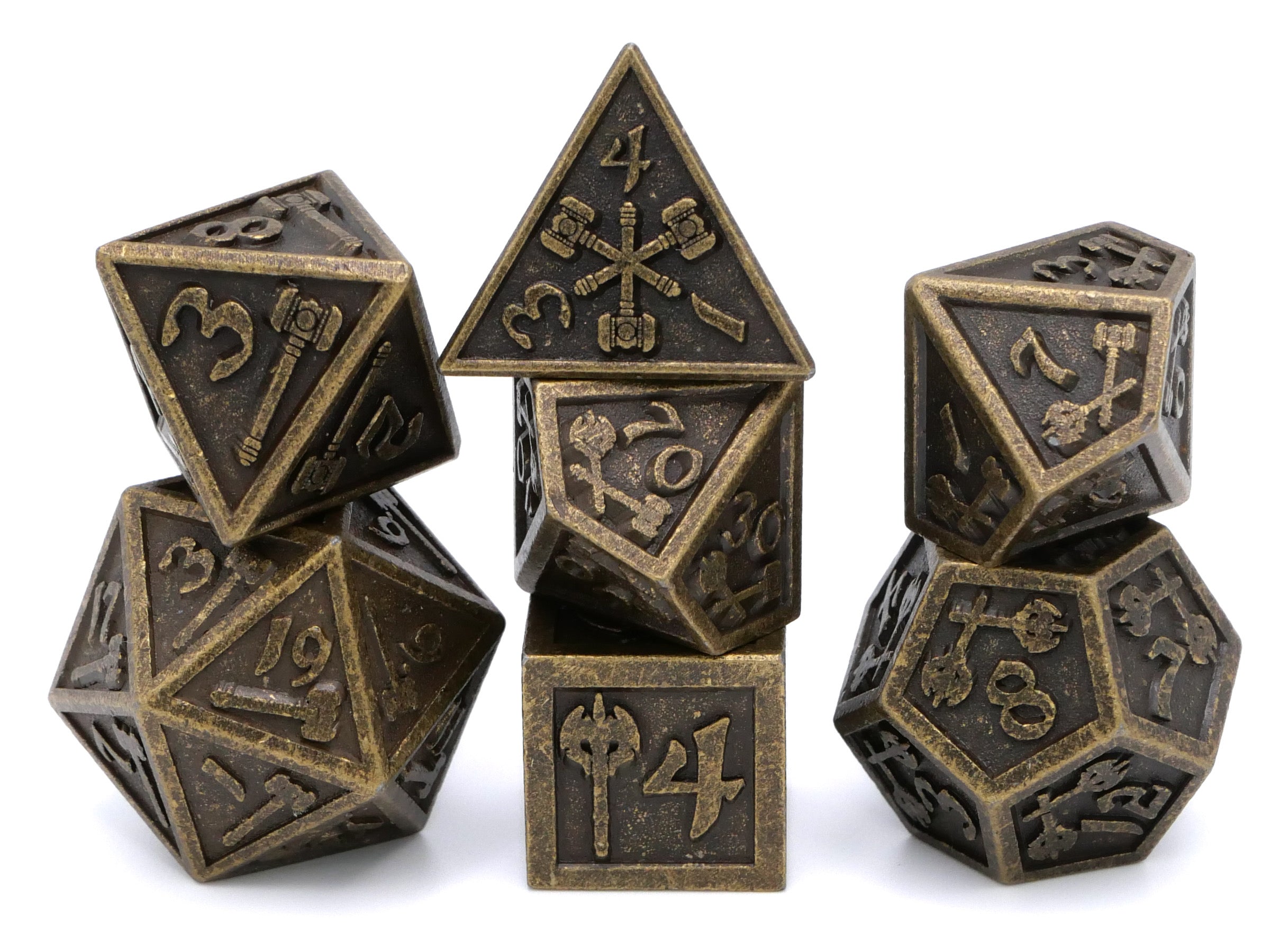 Hammer & Axe Metal DnD Dice Set: 7-Piece Barbarian RPG Dice