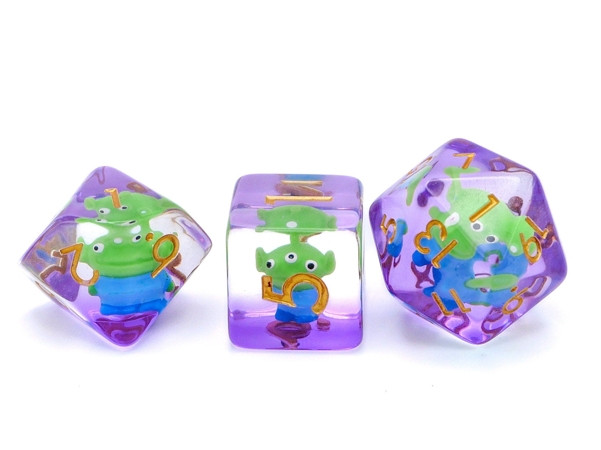 3 Eyed Alien Resin Dice Set: 7 Piece Cartoon RPG Dice