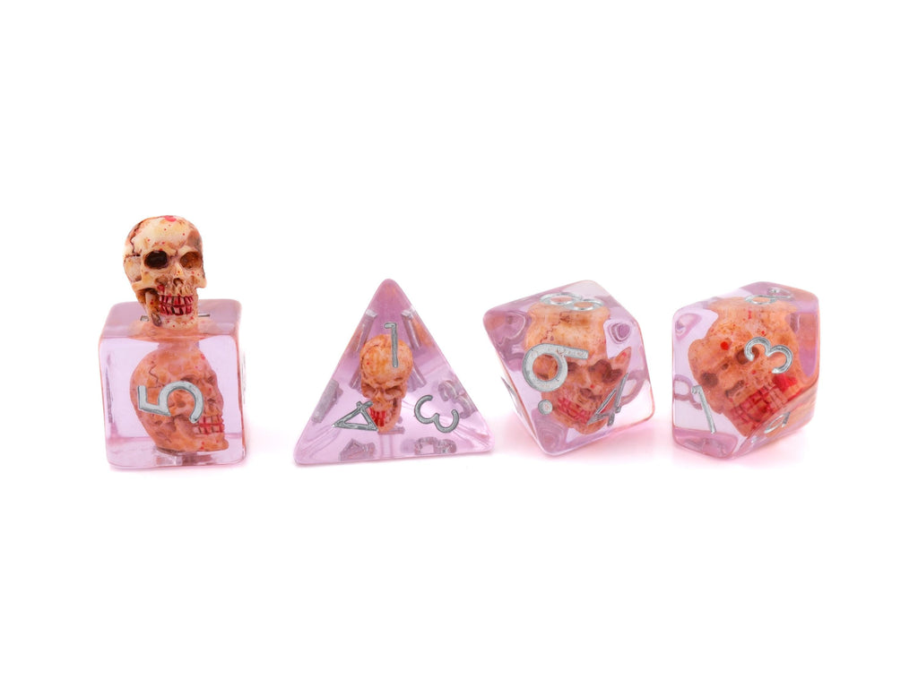 Bloody Skull Resin DnD Dice Set: 7 Piece Mossy Bone  RPG Dice