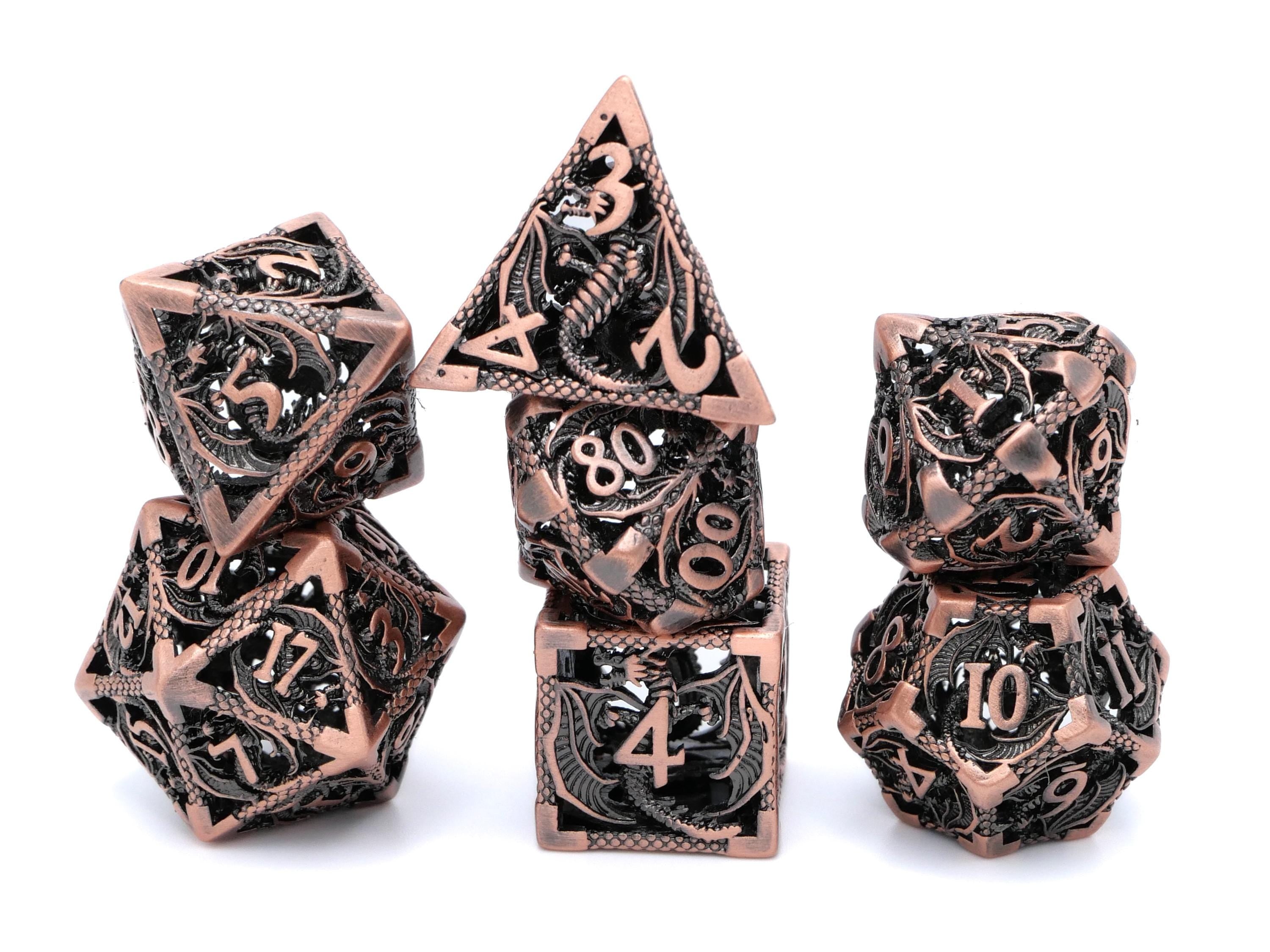 Dragon Hollow Metal DnD Dice Set: 7 Pieve Wyvern RPG Dice