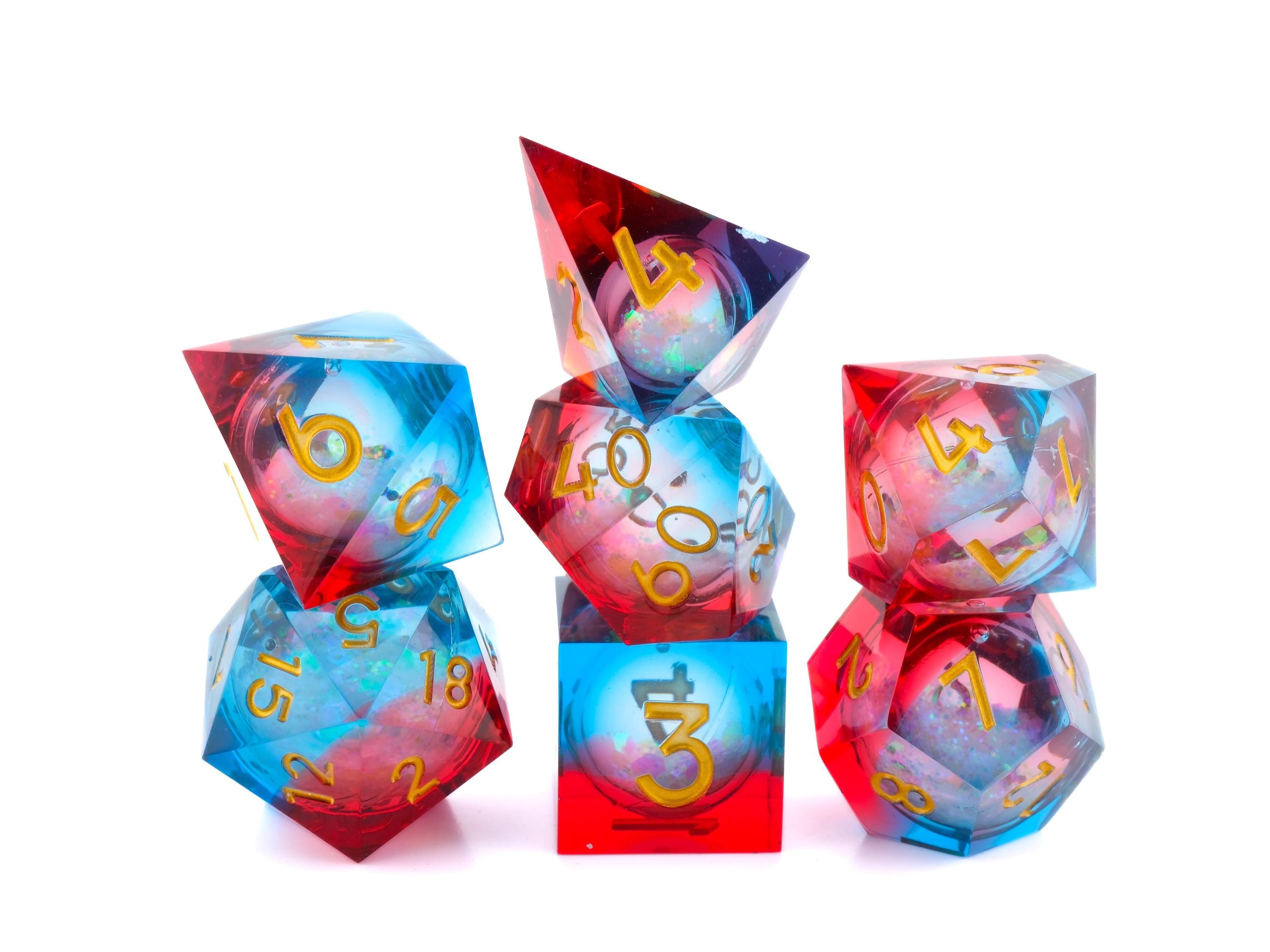 Quicksand Sharp Edge Resin DnD Dice Set:  7 Piece Liquid Core RPG Dice