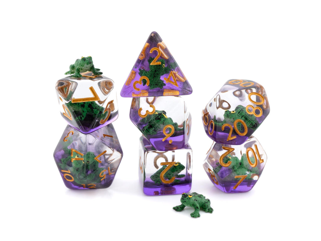 Frog Resin DnD Dice Set: 7-Piece Slimy Reptile RPG Dice