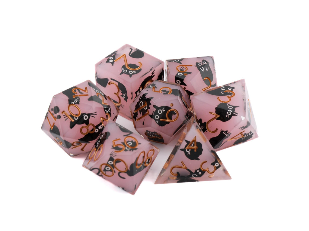 Black Cat DnD Dice Set: Sharp Edge Resin RPG Dice