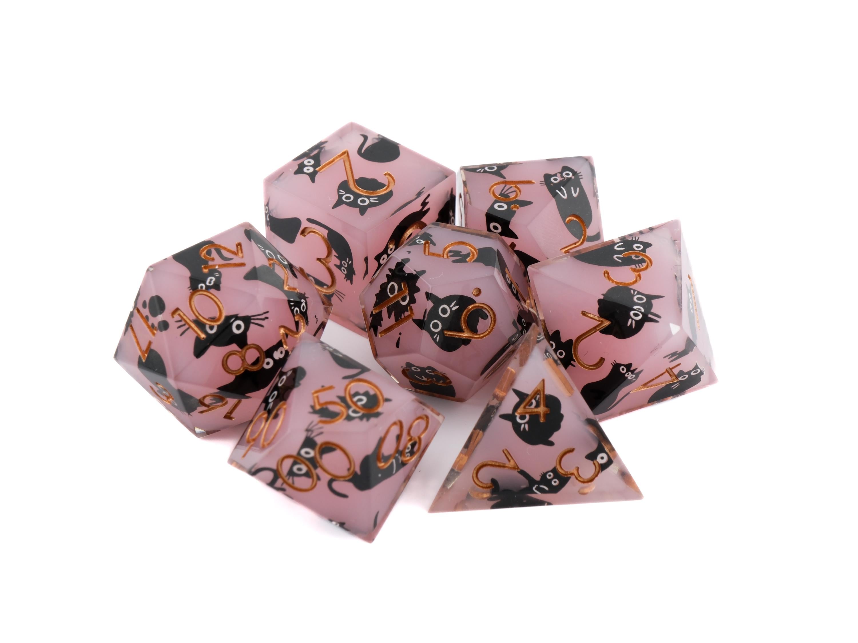 Black Cat DnD Dice Set: Sharp Edge Resin RPG Dice