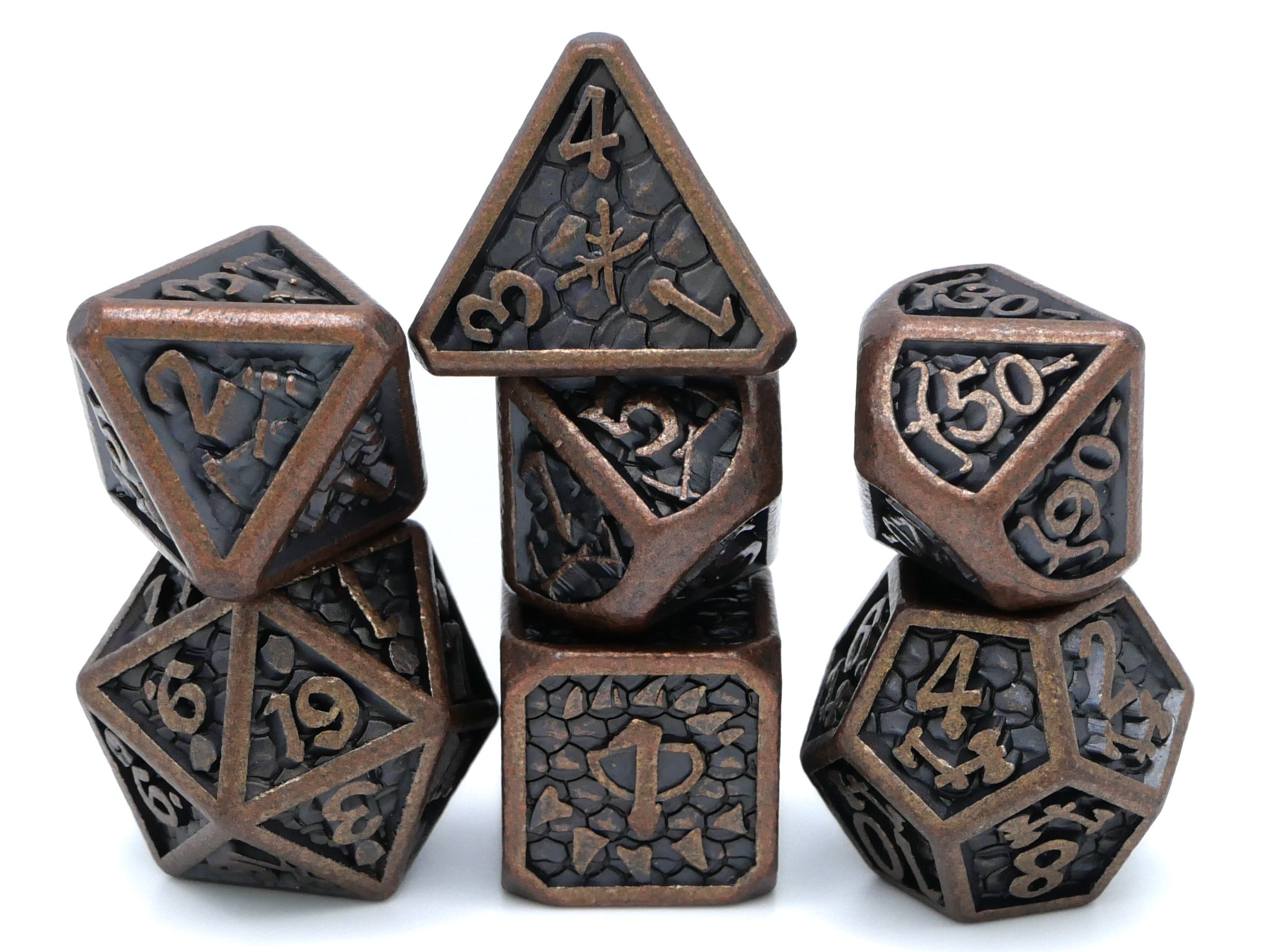 Dragon Forge Metal DnD Dice | 7 Piece RPG Dice Set | Dragon Teeth | Helm and Shield | Dungeons and Dragons | TTRPG | Gamer Gift