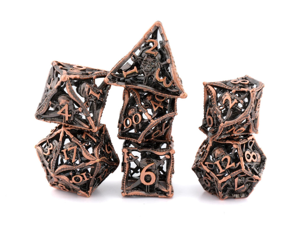 Pirate Hollow Metal DnD Dice Set: 7 Piece Swashbuckler Swords RPG Dice