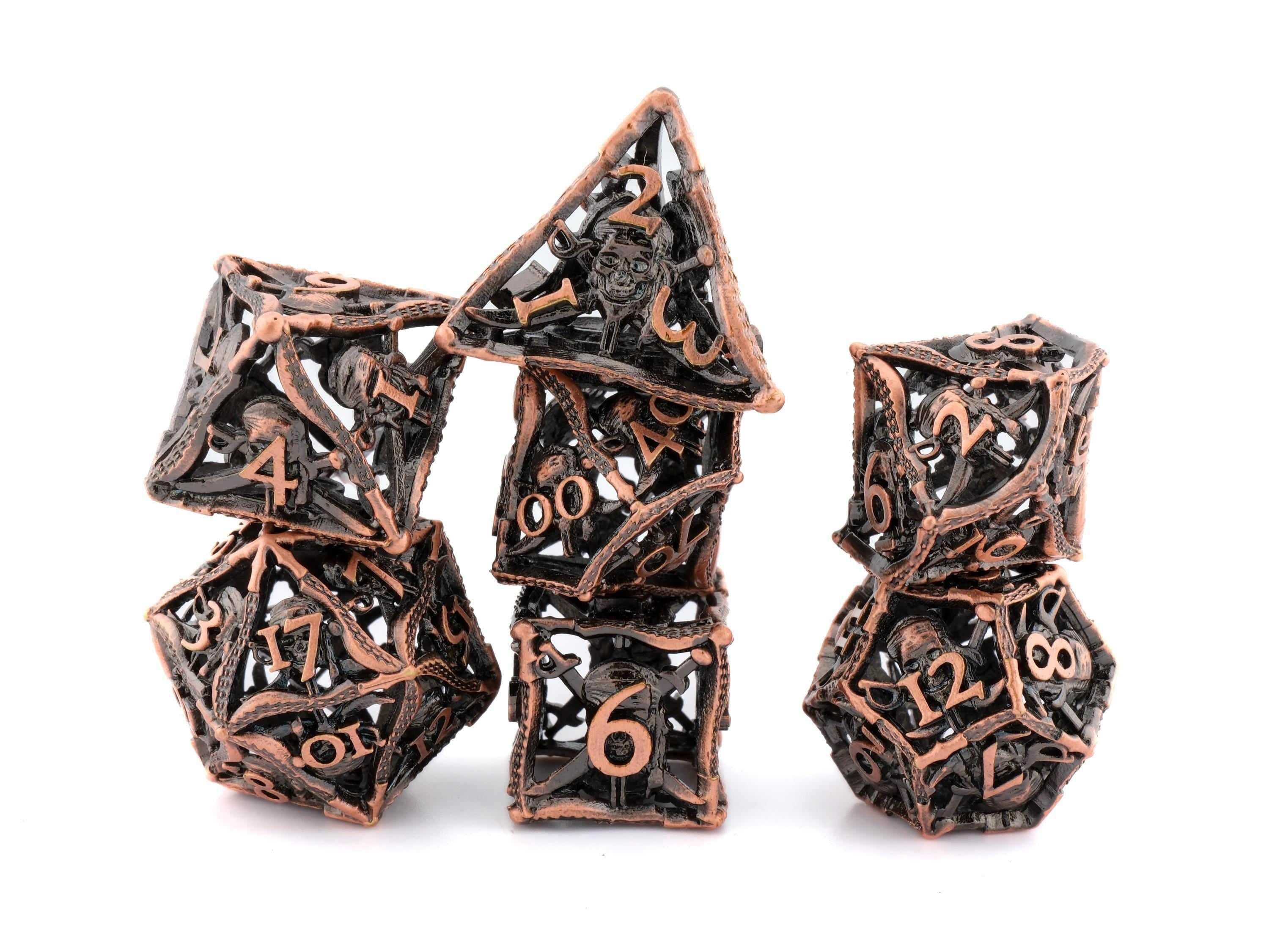 Pirate Hollow Metal DnD Dice Set: 7 Piece Swashbuckler Swords RPG Dice