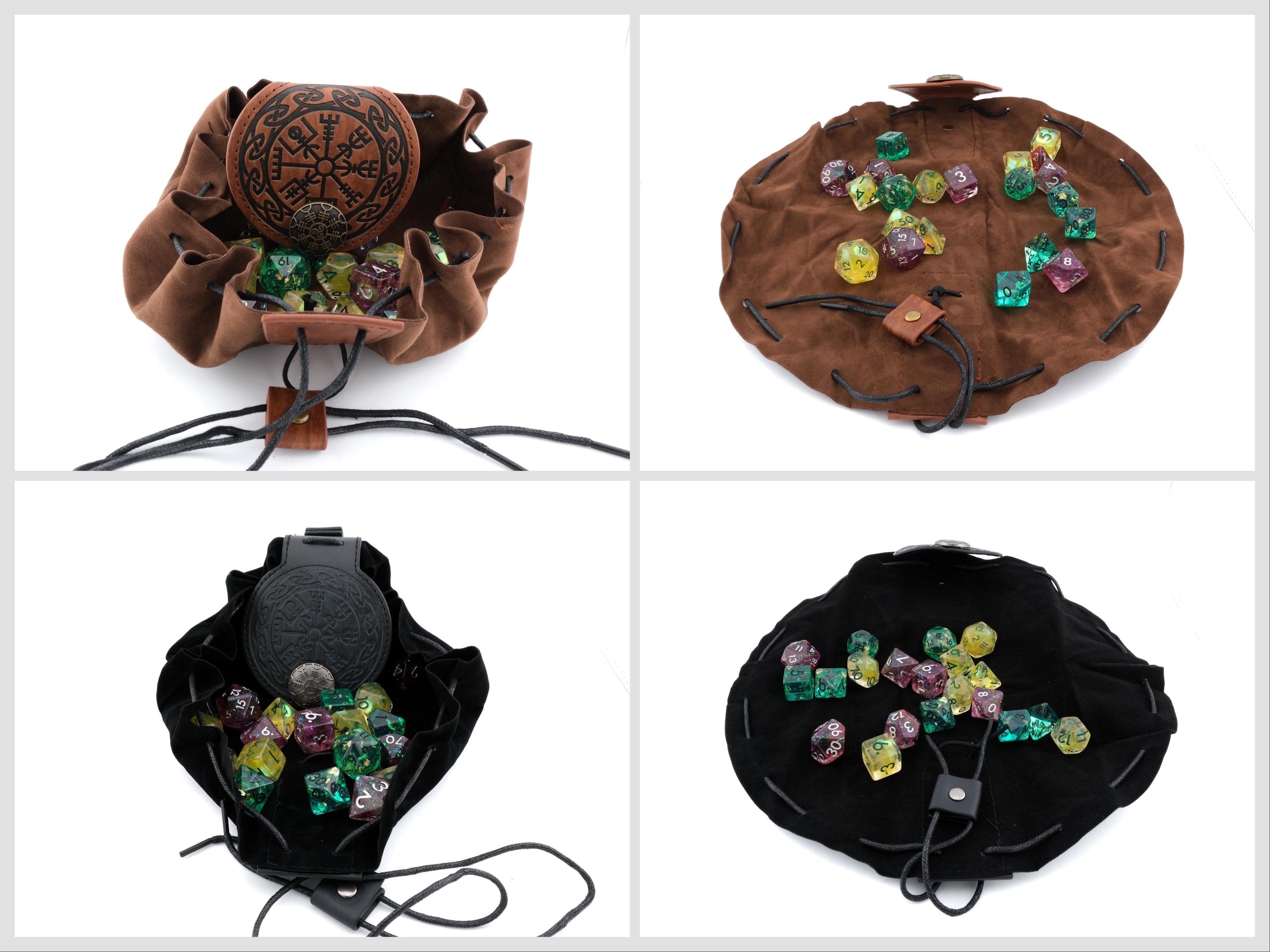Nordic Leather and Velvet Dice Bag: Converts to Rolling Mat for Dungeons and Dragons