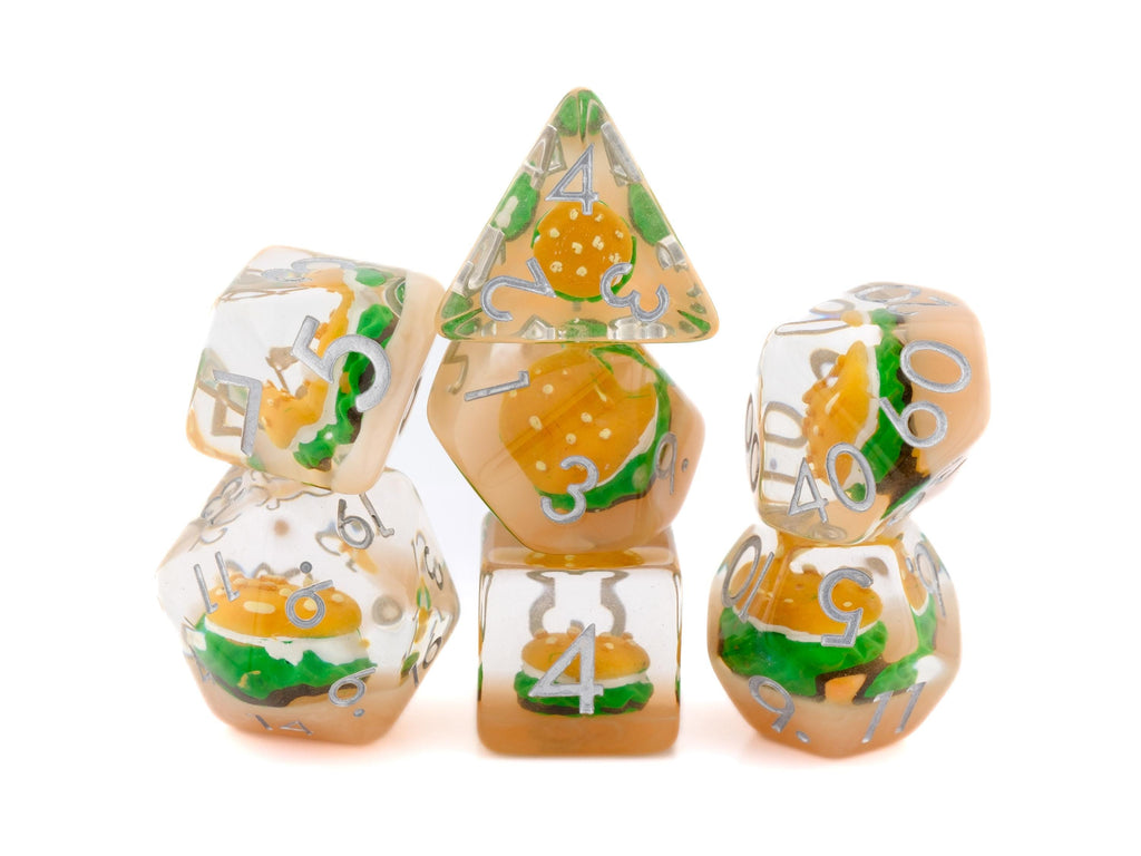 Burger Resin DnD Dice Set: 7 Piece Sandwich RPG Dice