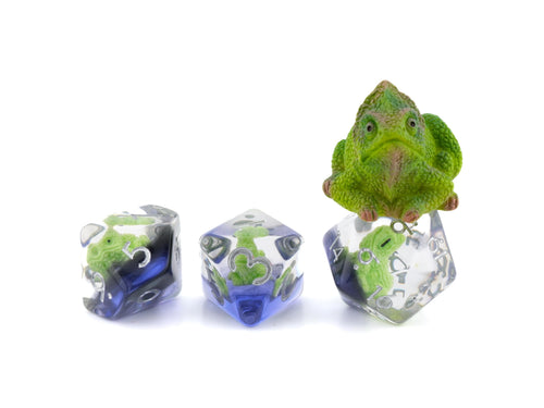 Chameleon Resin DnD Dice Set: 7 Piece Reptile RPG Dice
