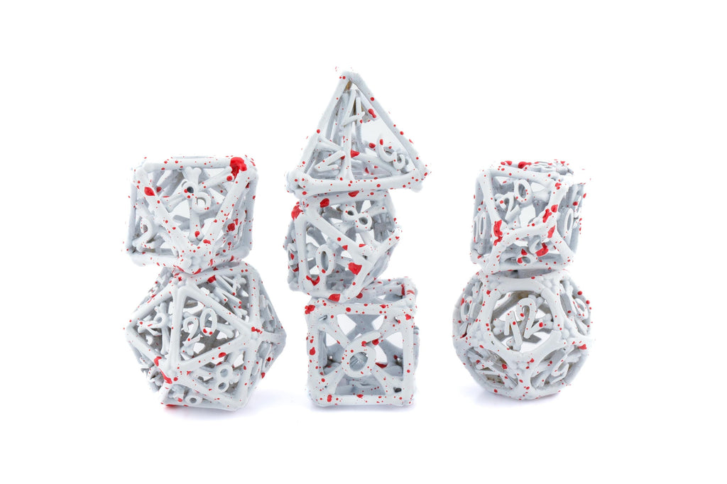 Graveyard Bones Metal Hollow DnD Dice Set: 7 Piece Skeletal Themed RPG Dice
