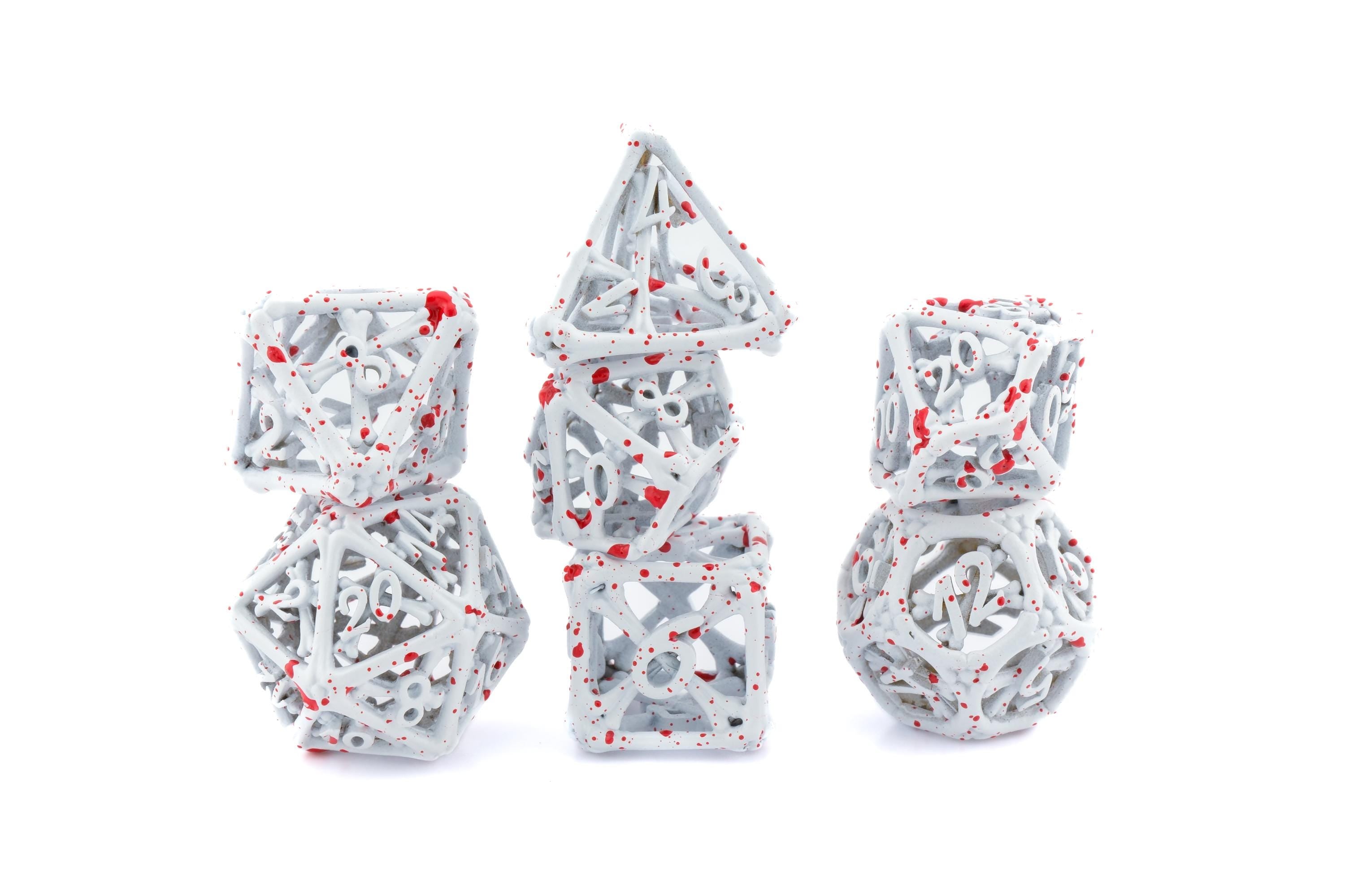 Graveyard Bones Metal Hollow DnD Dice Set: 7 Piece Skeletal Themed RPG Dice