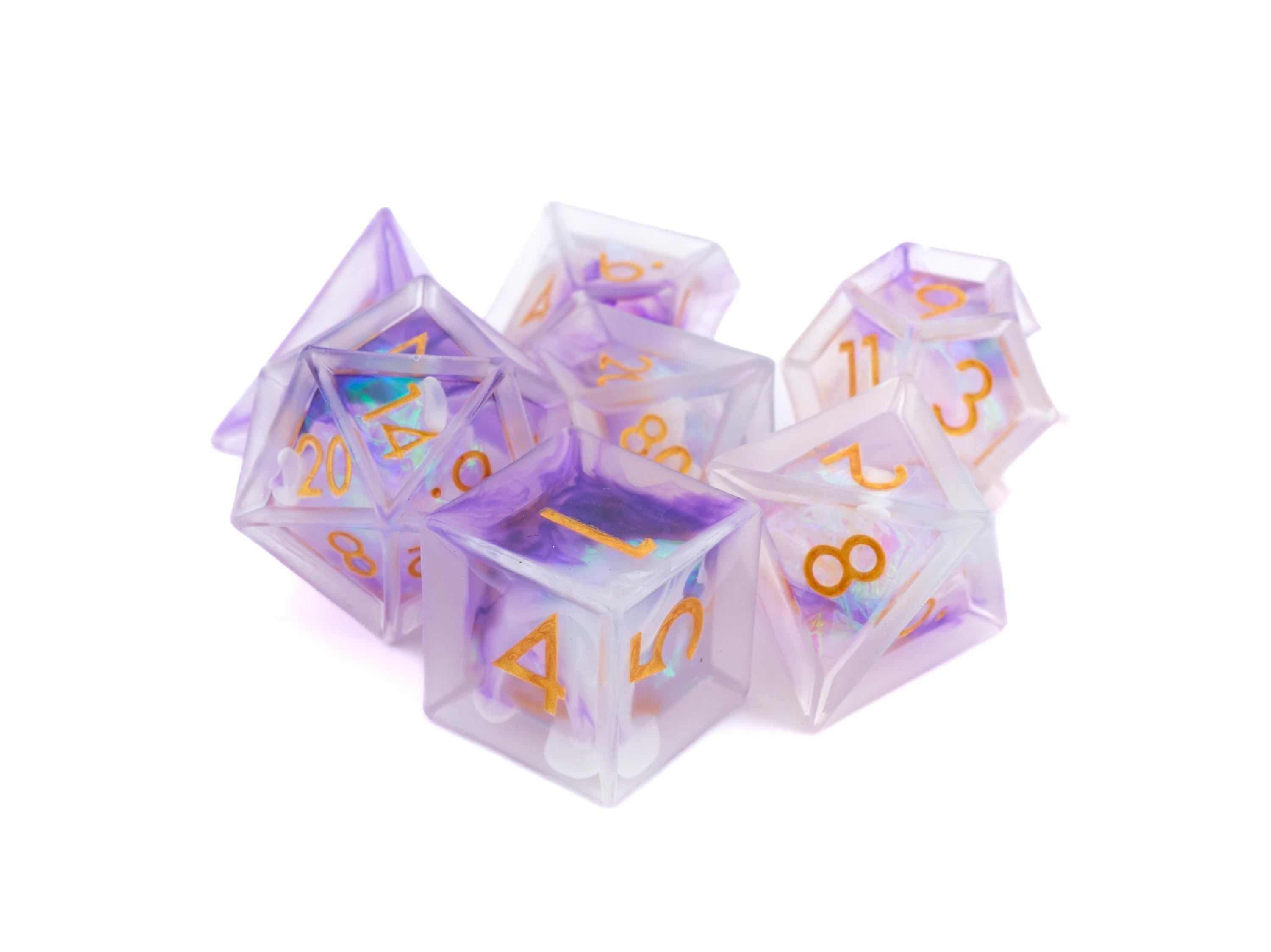 Glacier Resin Sharp Edge DnD Dice Set: 7 Piece Translucent RPG Dice
